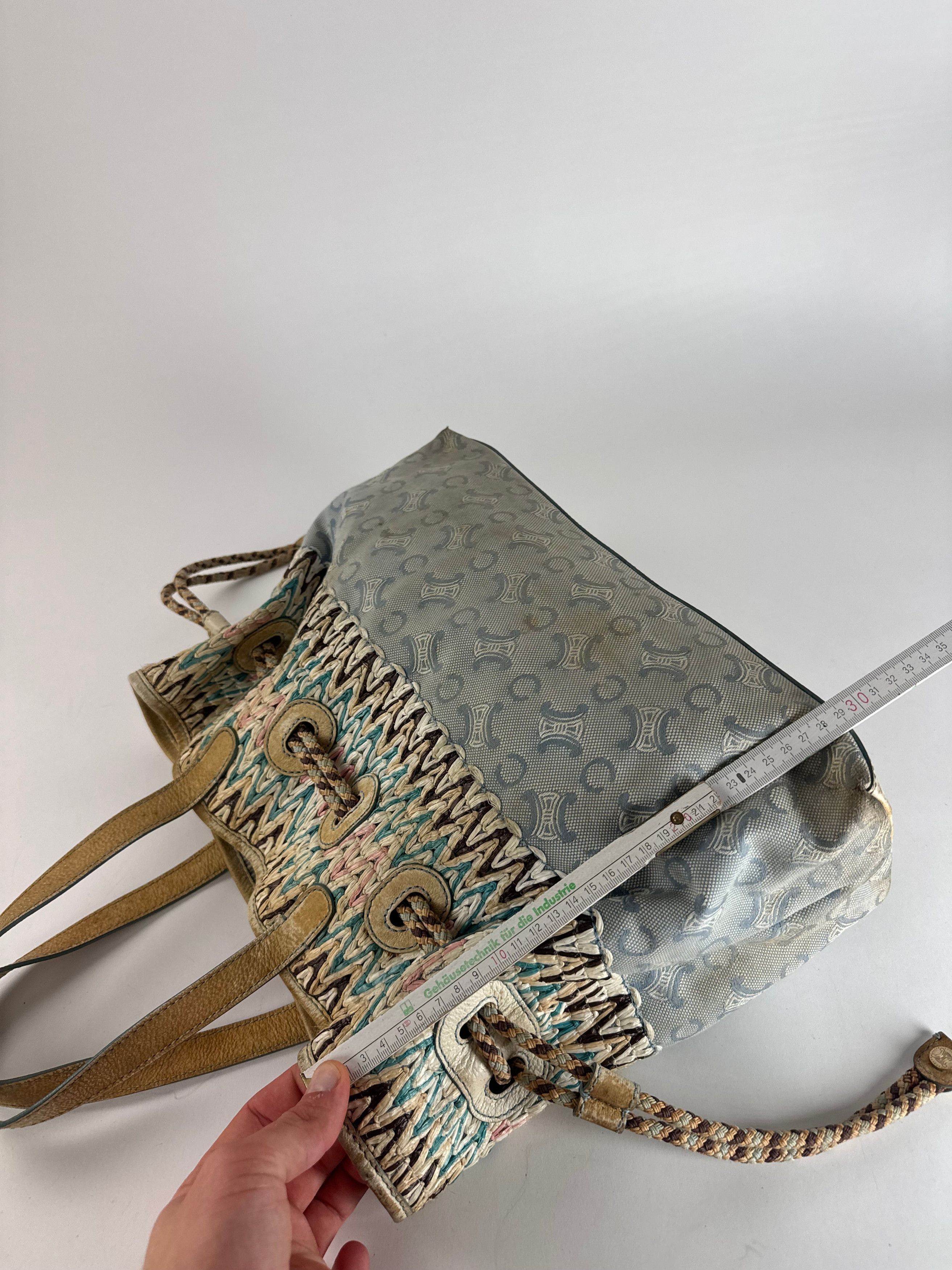 Celine Vintage Monogram Handbag Beige Blue White Size ONE SIZE - 11 Thumbnail