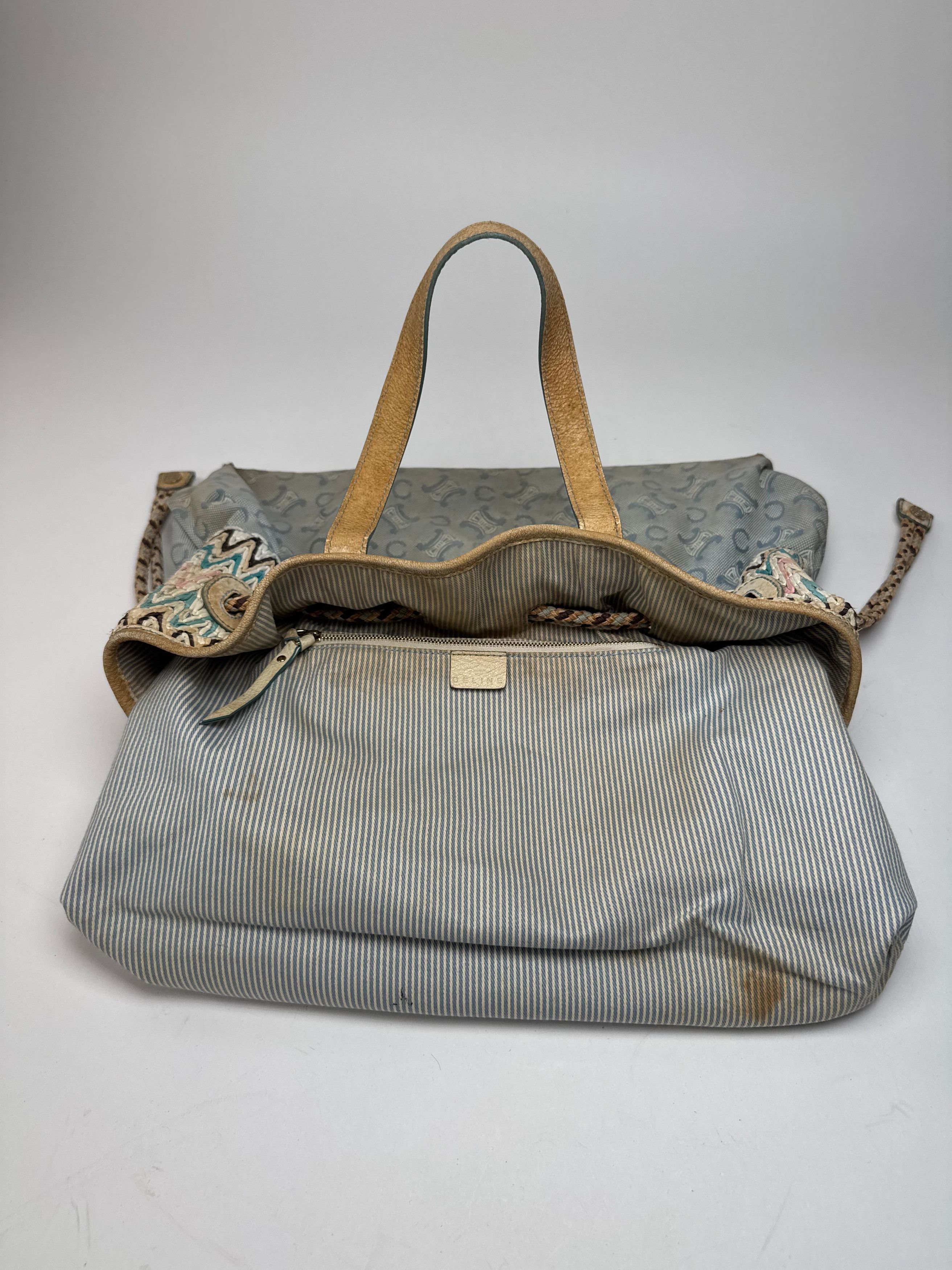 Celine Vintage Monogram Handbag Beige Blue White Size ONE SIZE - 3 Thumbnail