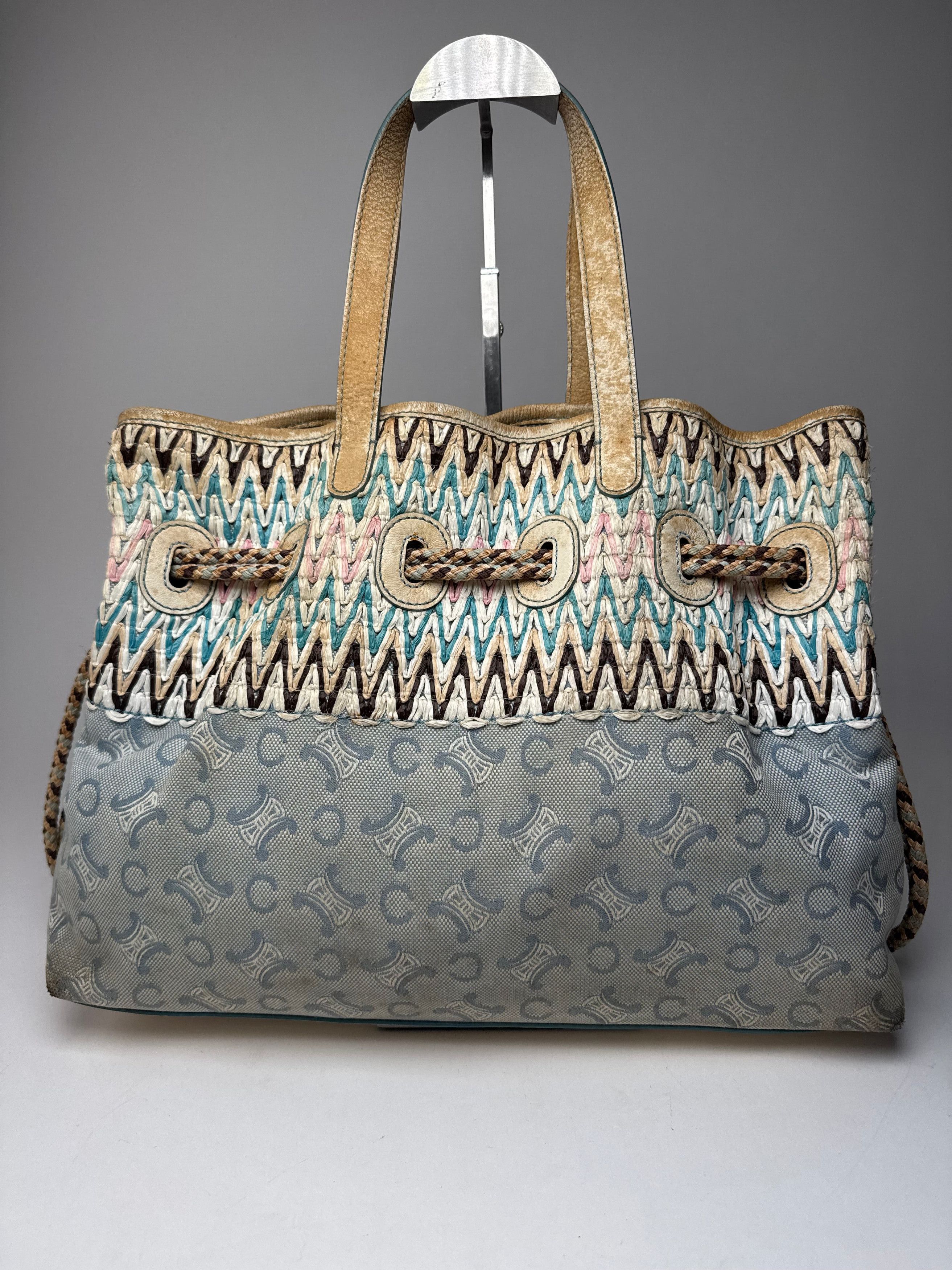 Celine Vintage Monogram Handbag Beige Blue White Size ONE SIZE - 2 Thumbnail