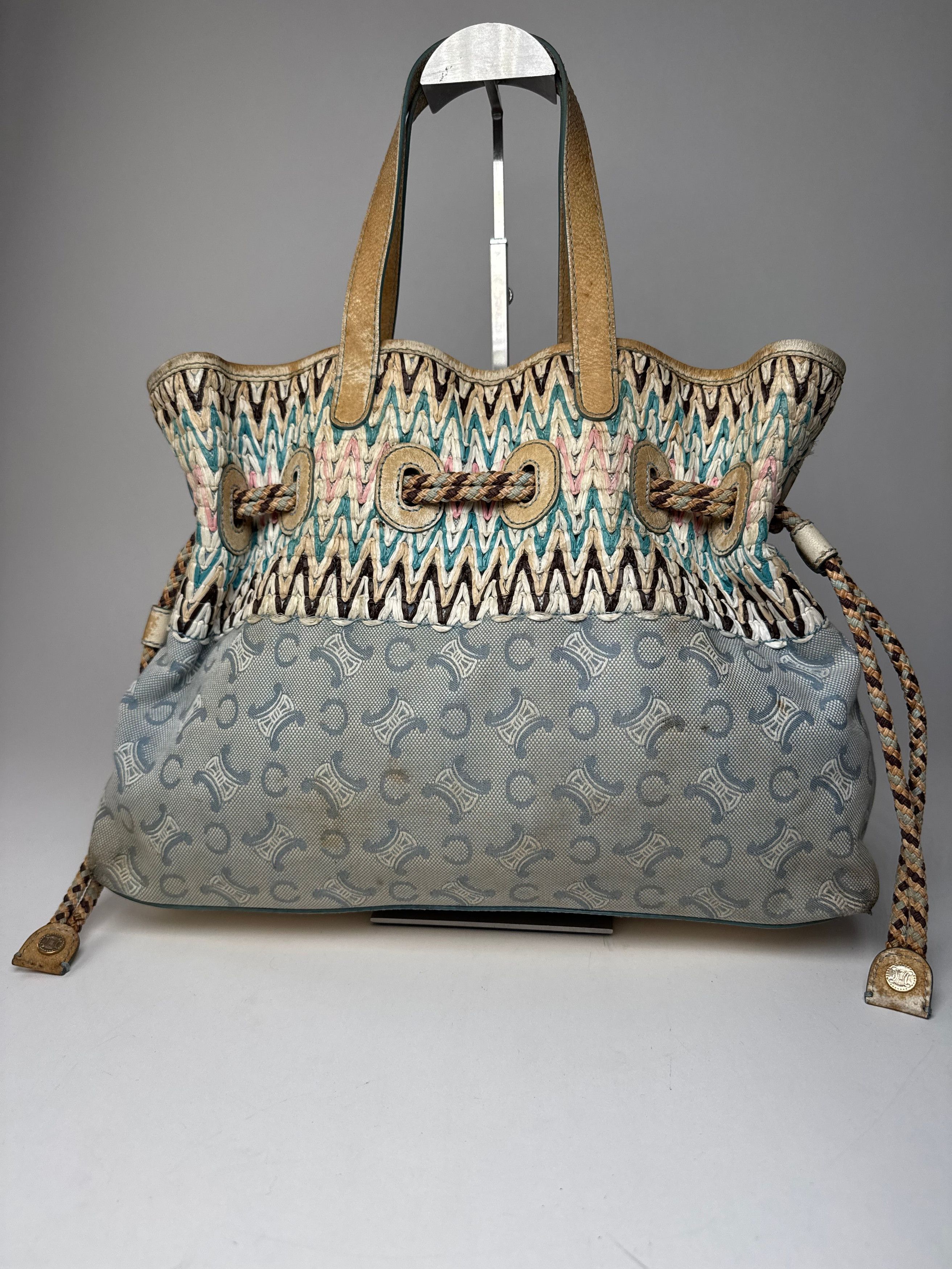 Celine Vintage Monogram Handbag Beige Blue White Size ONE SIZE - 13 Thumbnail