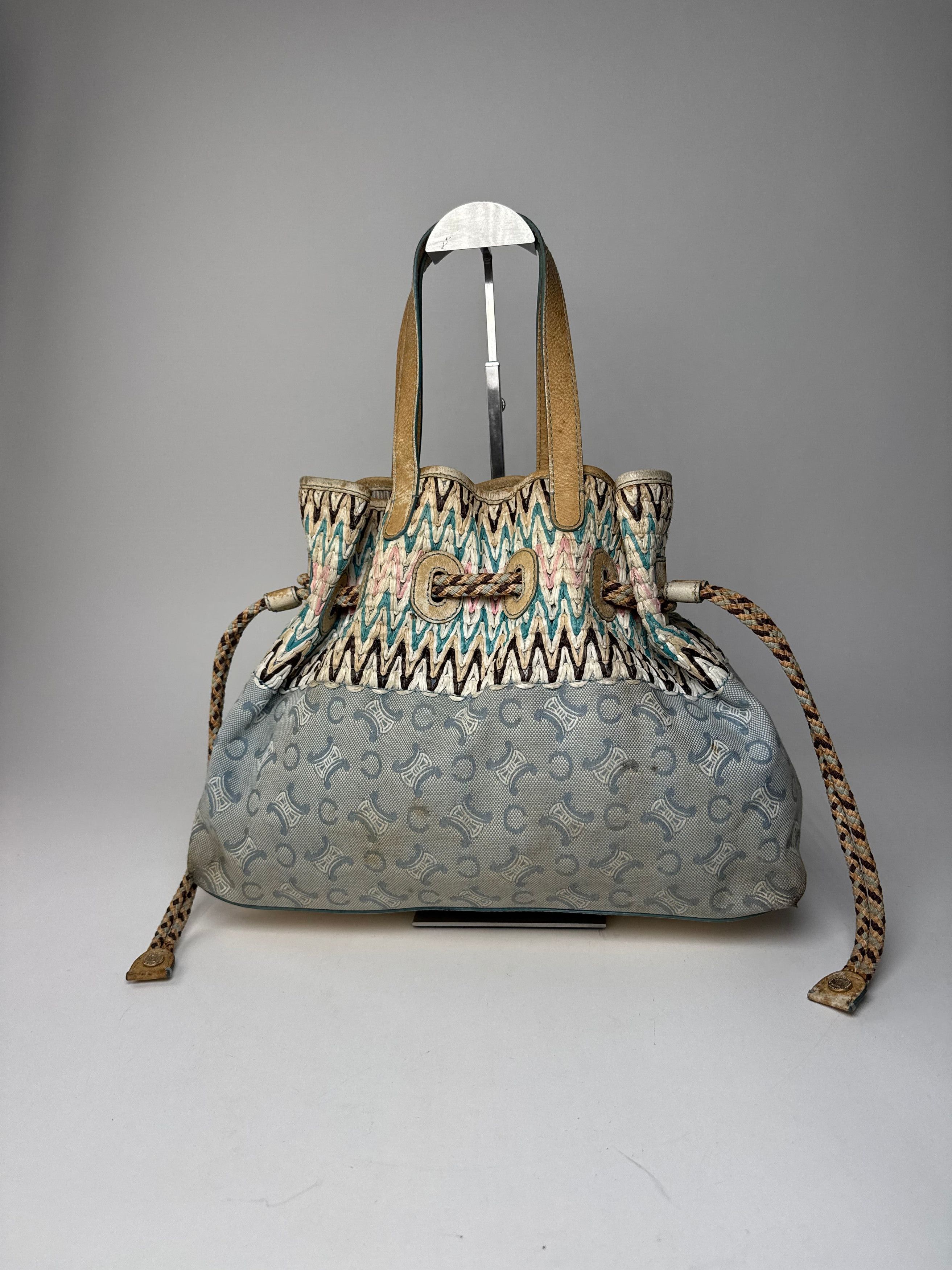 Celine Vintage Monogram Handbag Beige Blue White Size ONE SIZE - 6 Thumbnail