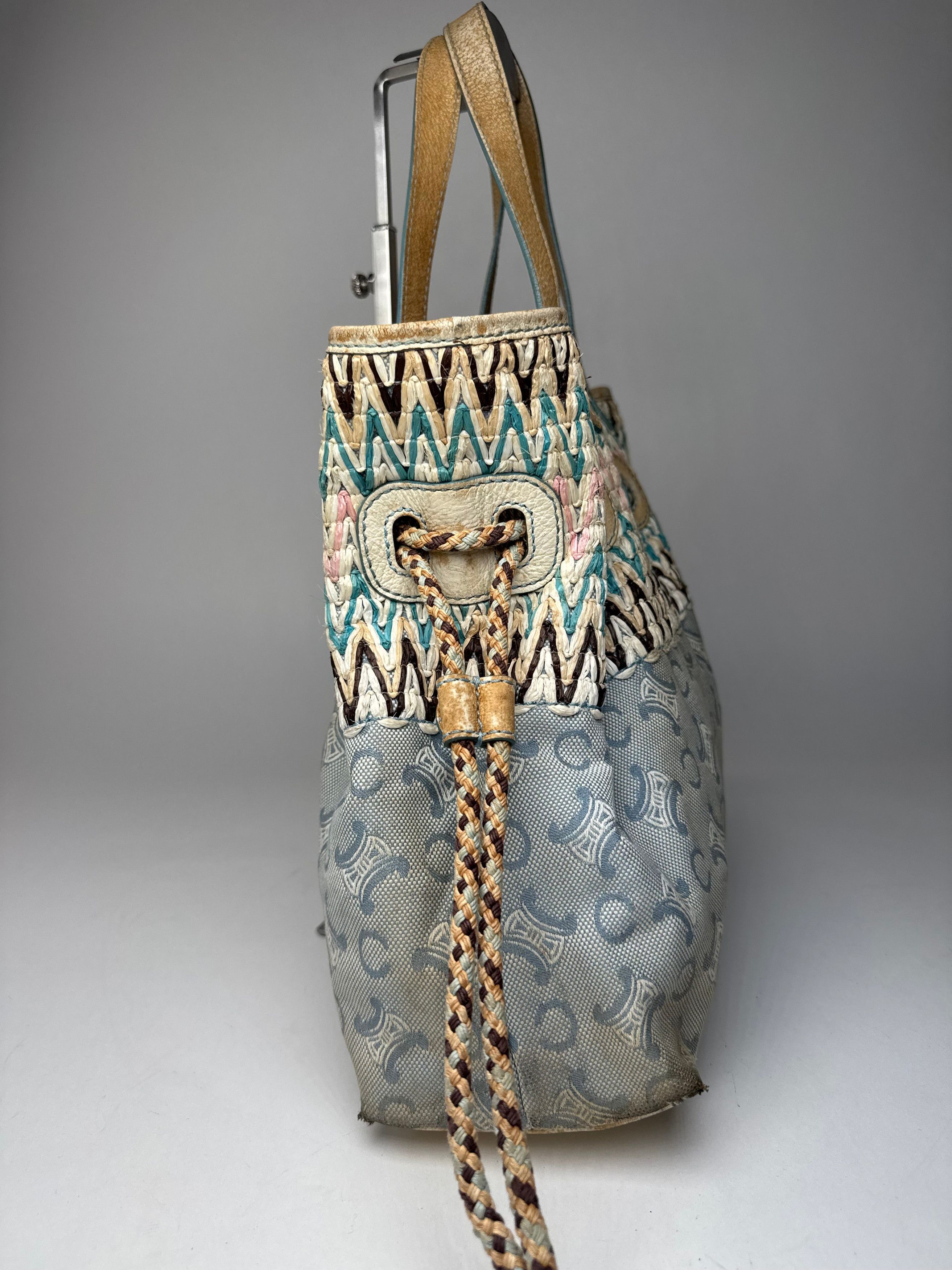 Celine Vintage Monogram Handbag Beige Blue White Size ONE SIZE - 7 Thumbnail