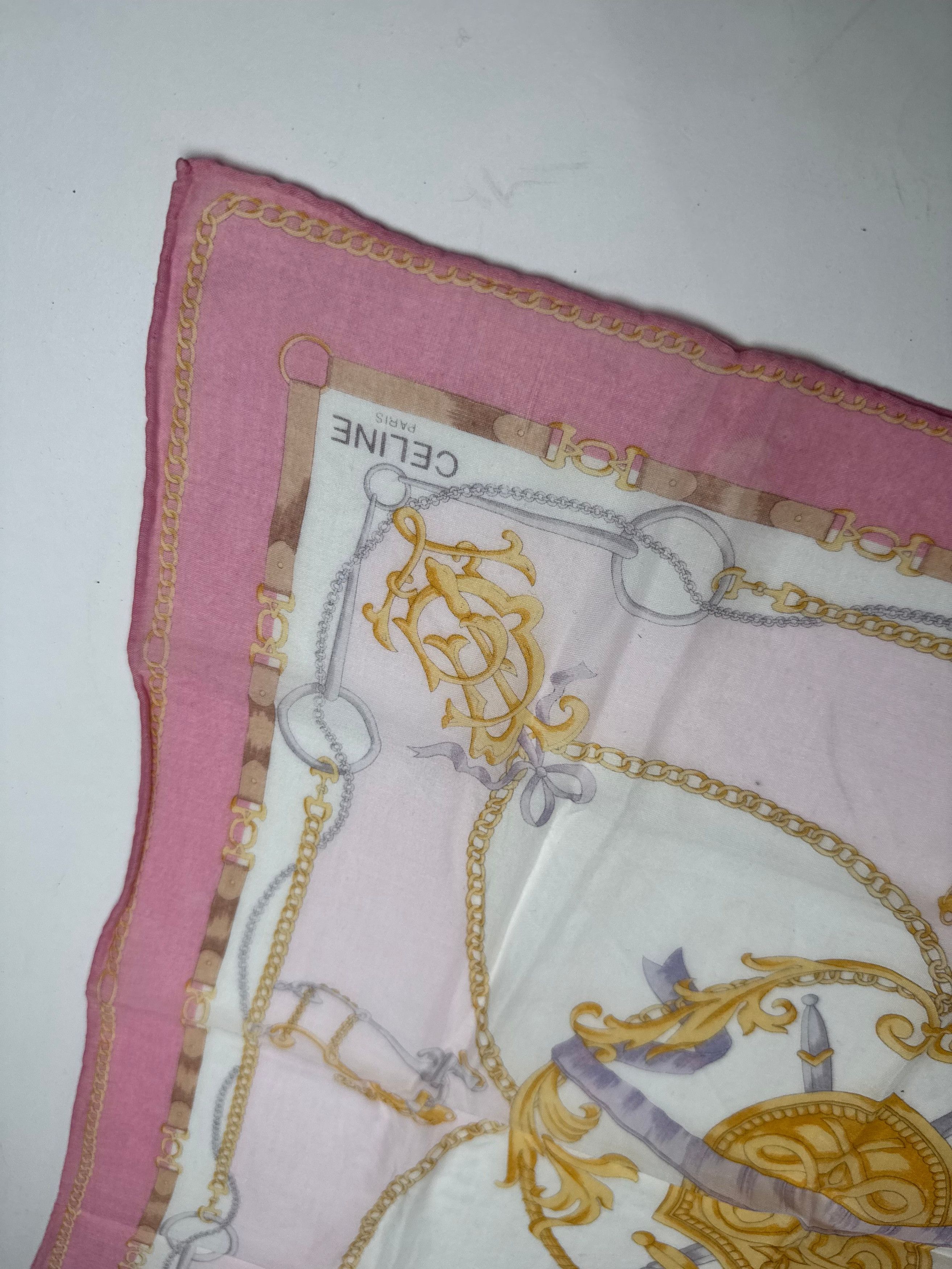 Other Vintage Celine Sword And Chield Scarf White Pink Size ONE SIZE - 2 Thumbnail