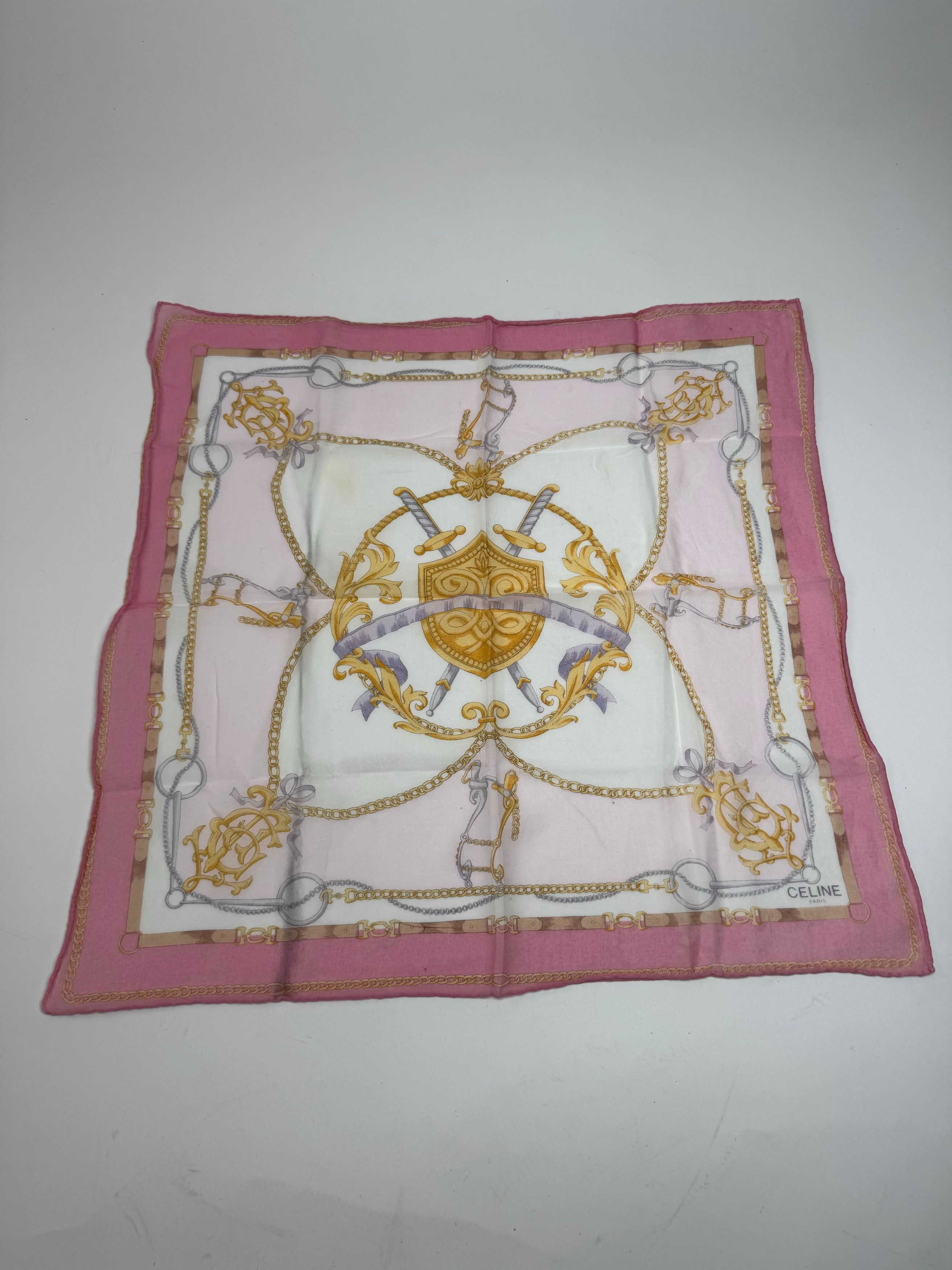 Other Vintage Celine Sword And Chield Scarf White Pink Size ONE SIZE - 4 Thumbnail