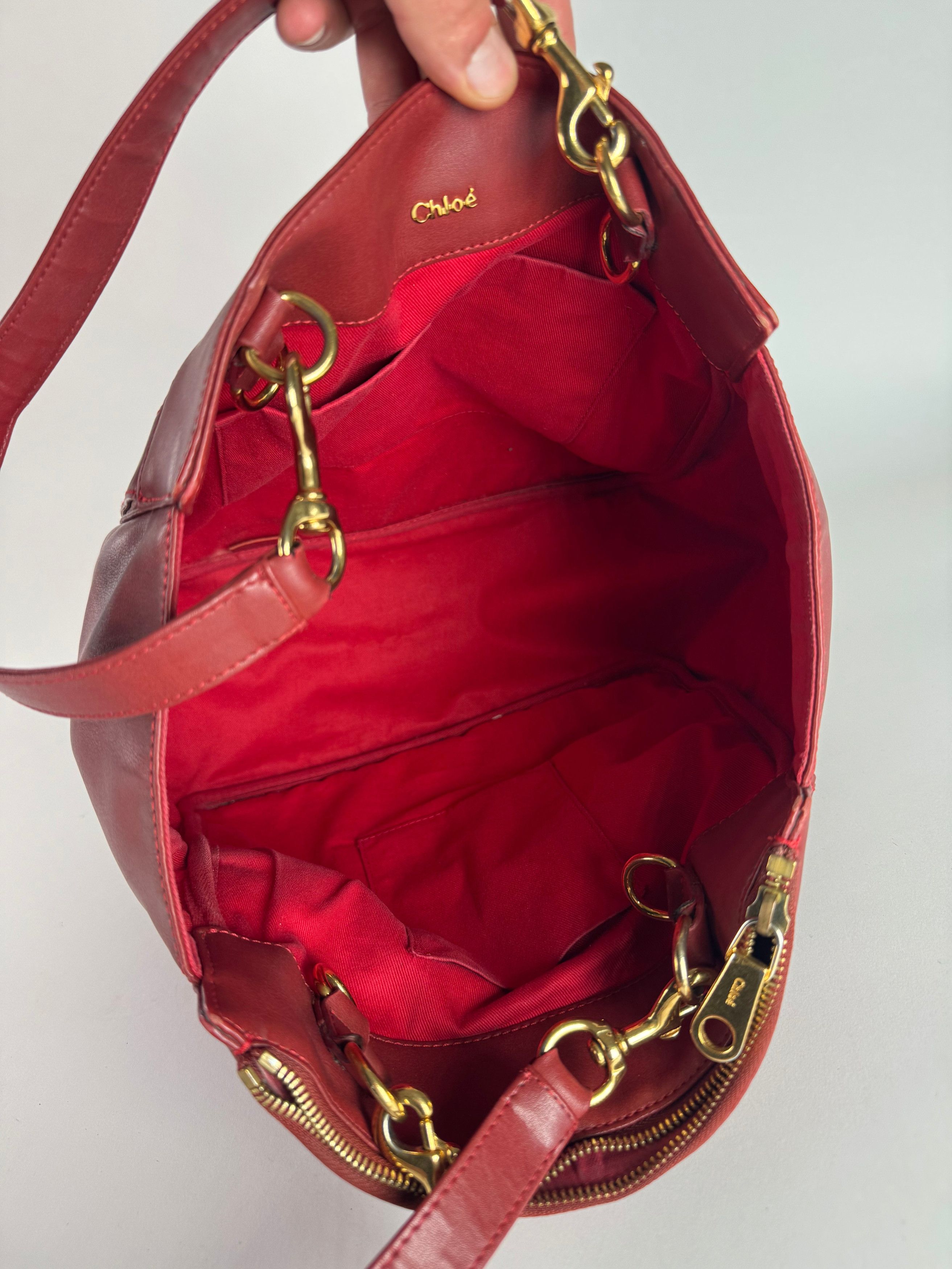 Chloe Vintage Leather Tote Bag Red Size ONE SIZE - 3 Thumbnail
