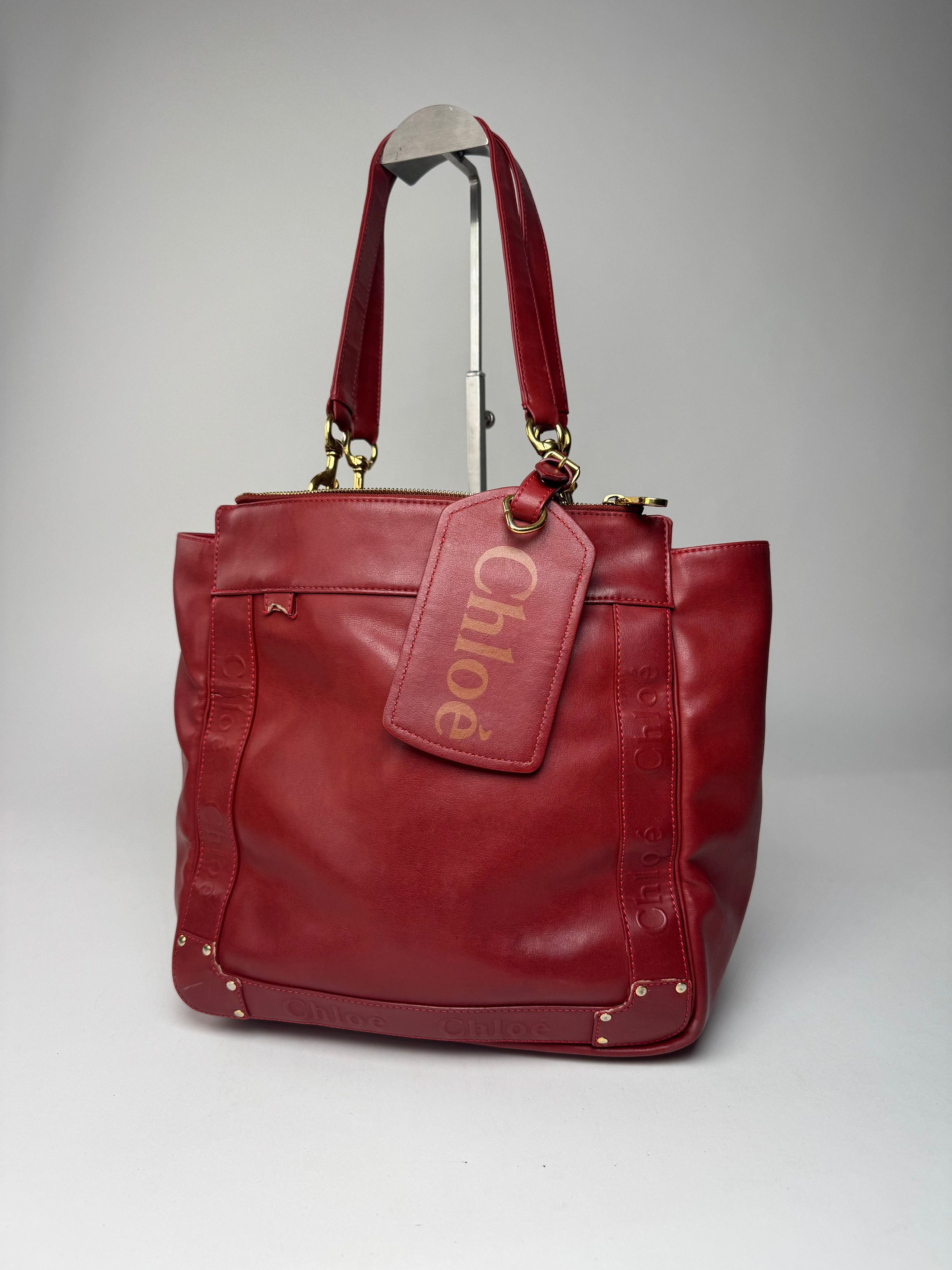 Chloe Vintage Leather Tote Bag Red Size ONE SIZE - 7 Thumbnail