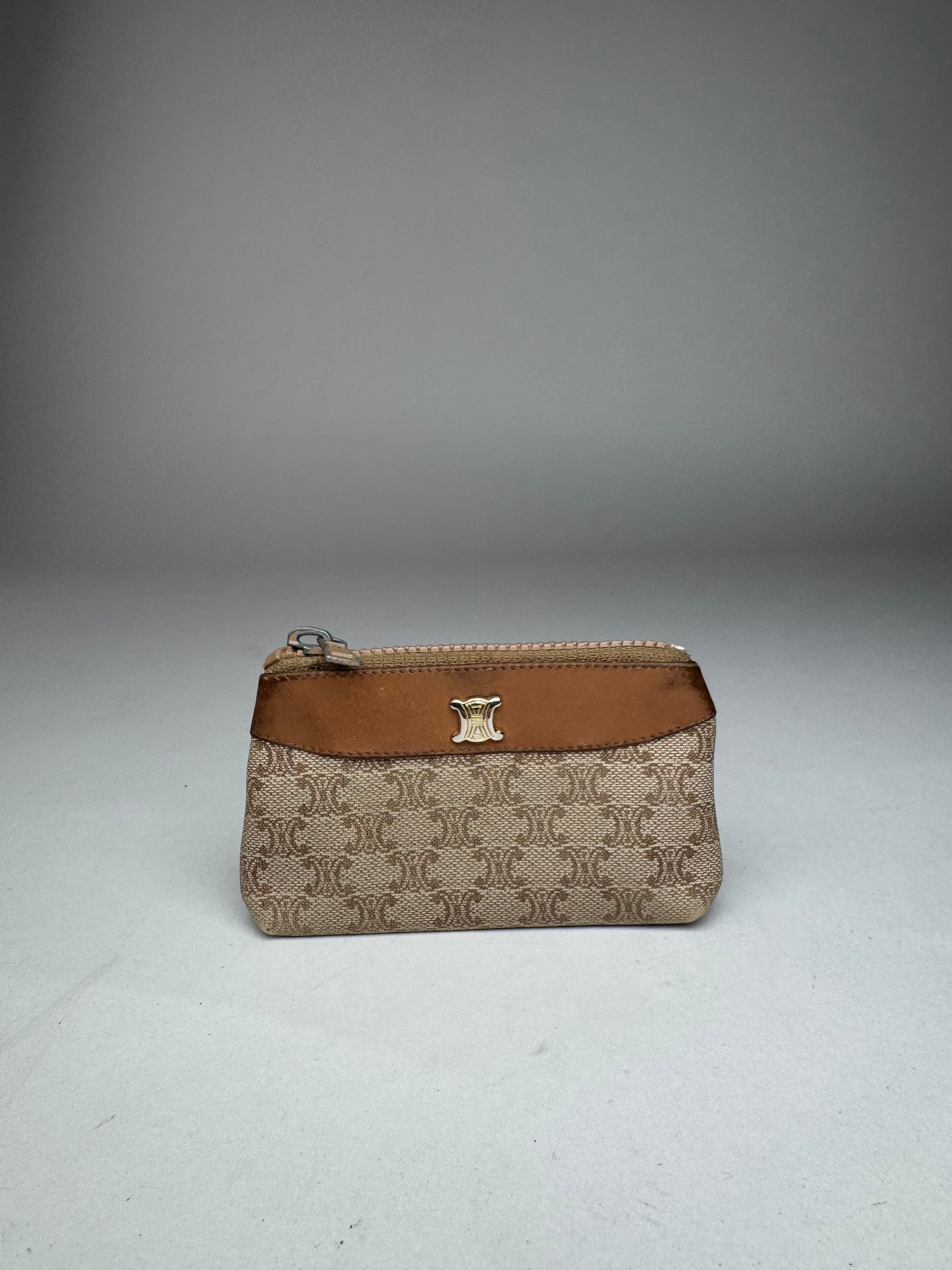 Celine Vintage Paris Leather Monogram Purse Beige Brown Size ONE SIZE - 8 Thumbnail