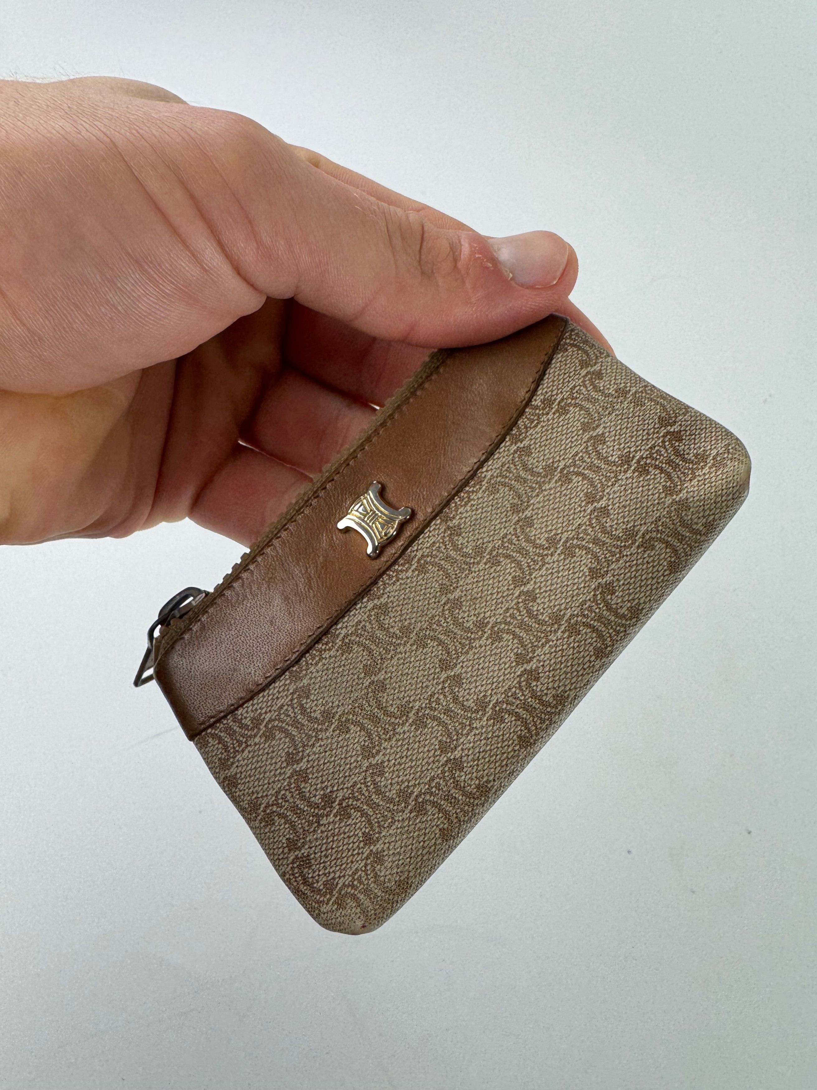 Celine Vintage Paris Leather Monogram Purse Beige Brown Size ONE SIZE - 3 Thumbnail