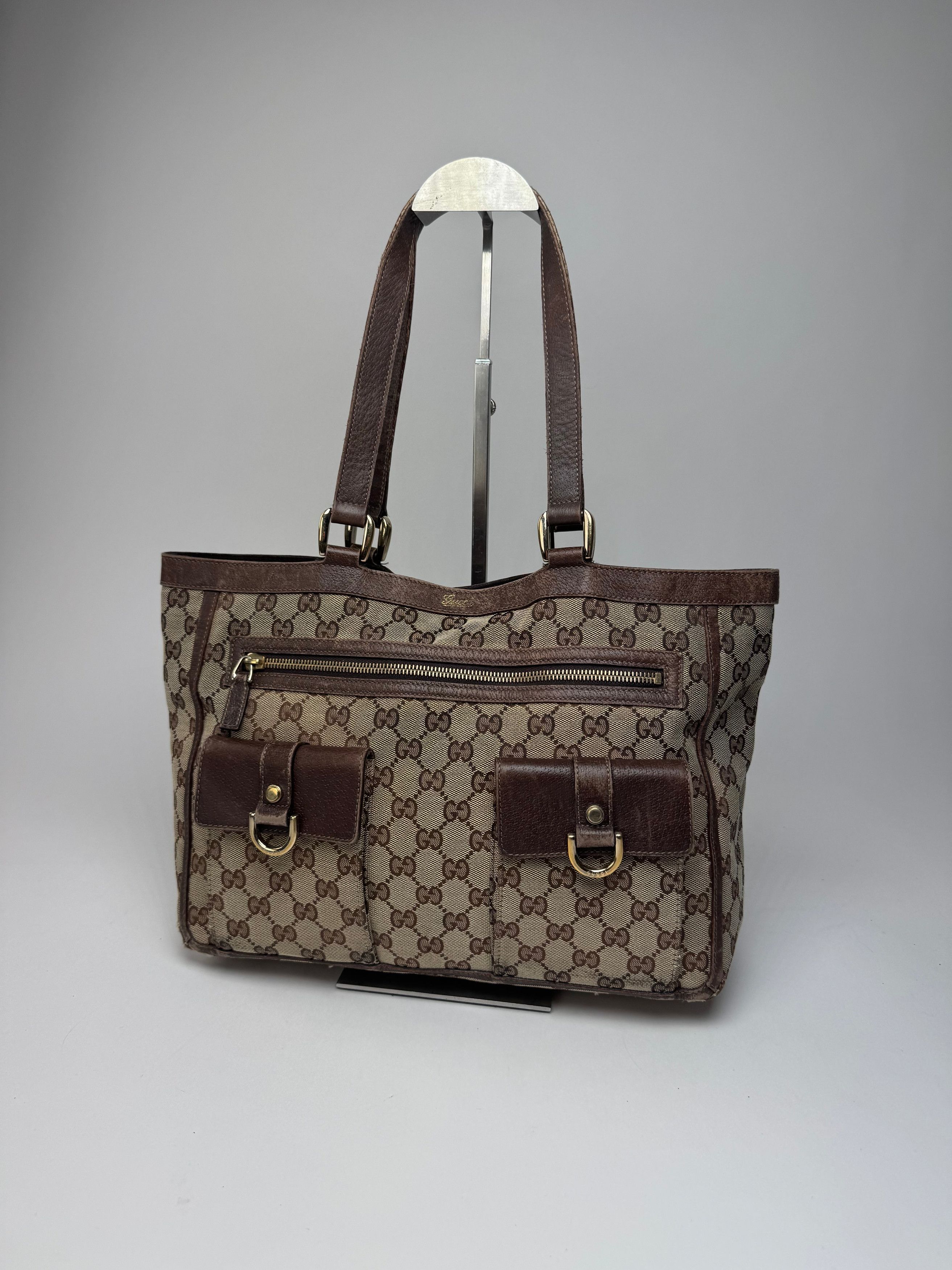 Gucci Vintage Monogram Handbag Beige Brown Size ONE SIZE - 14 Thumbnail