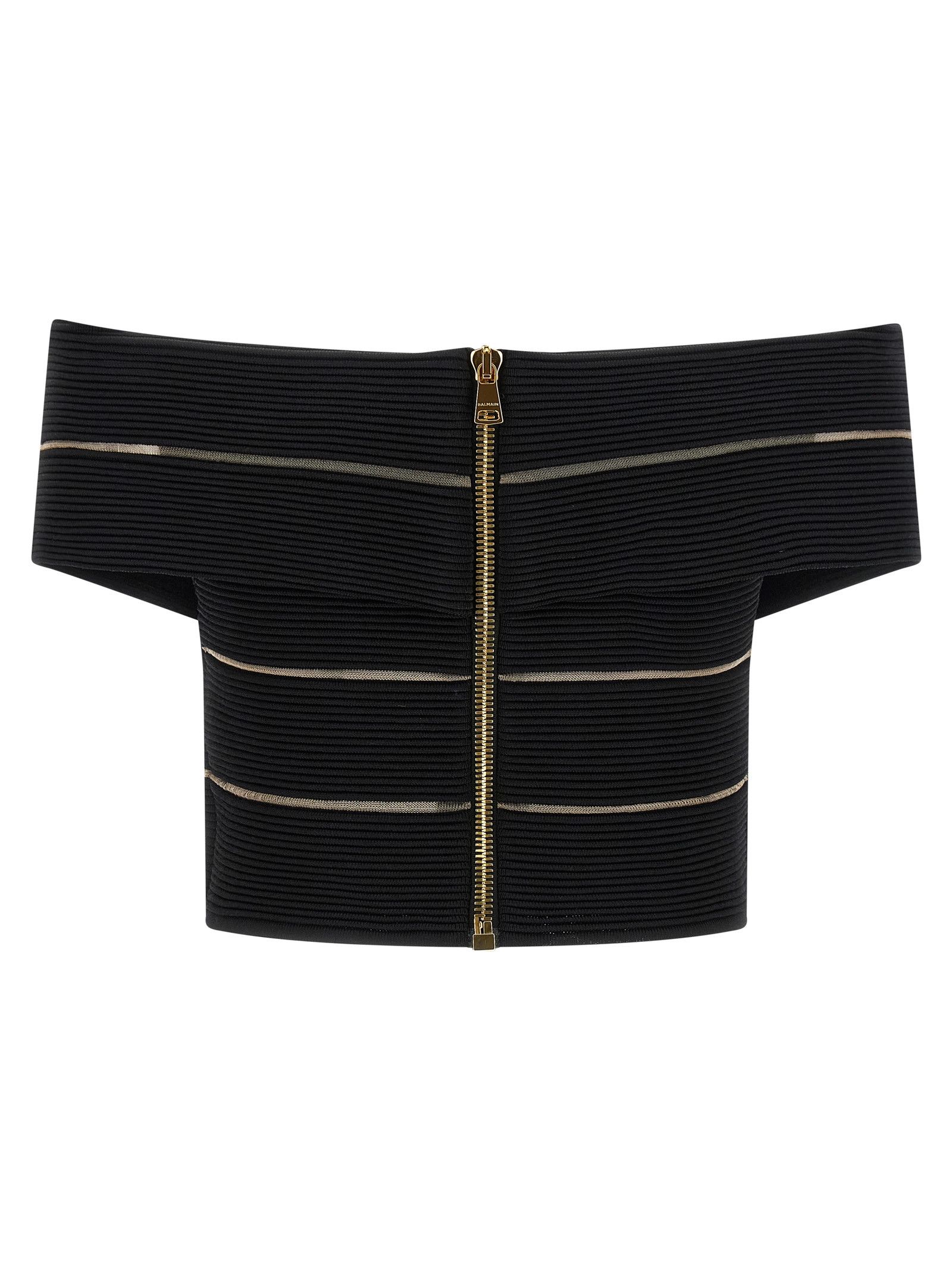 Balmain Off-The-Shoulder Crop Top Size XS / US 0-2 / IT 36-38 - 2 Thumbnail