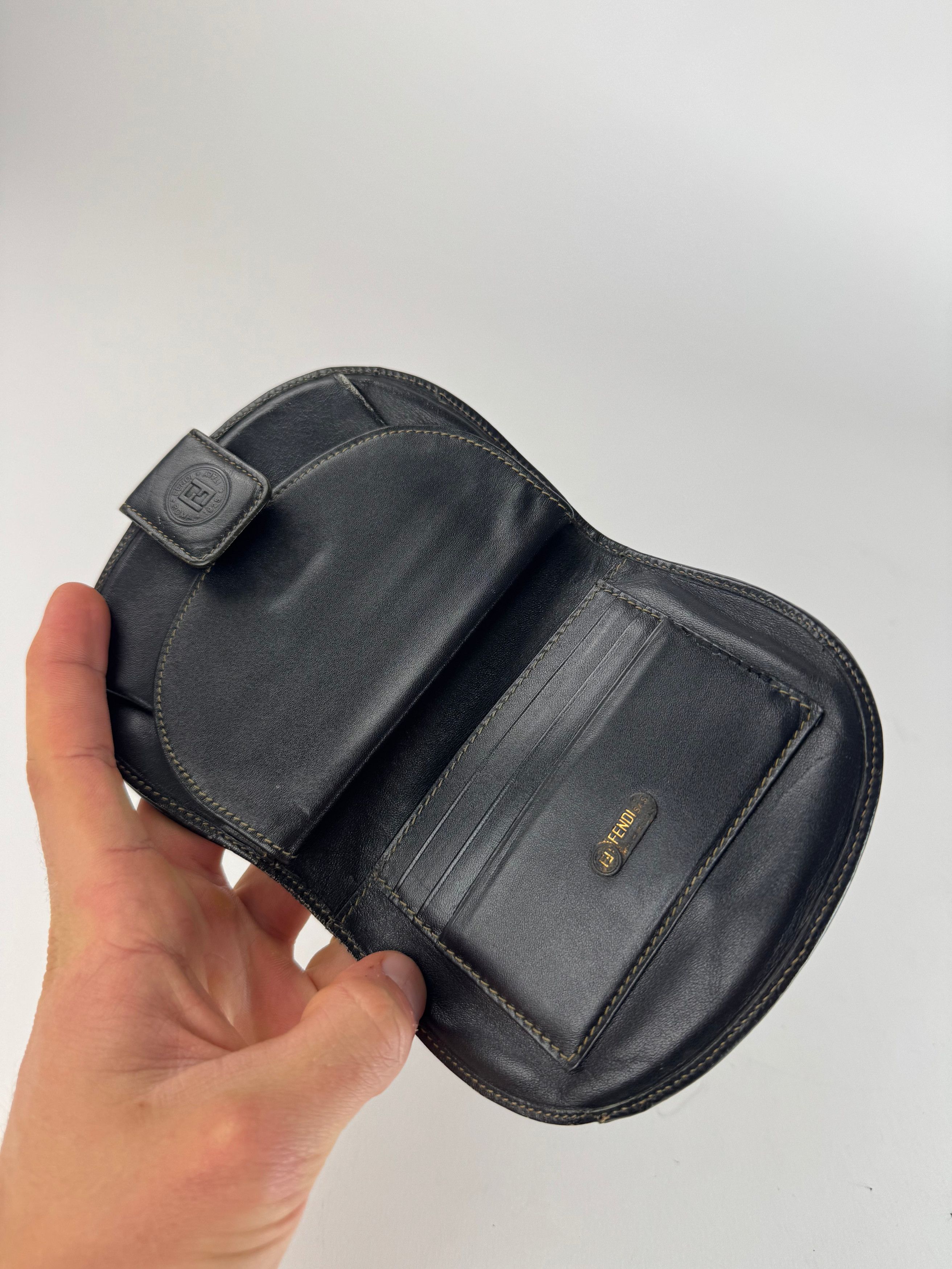 Fendi Vintage Roma Striped Leather Wallet Black Brown Size ONE SIZE - 3 Thumbnail