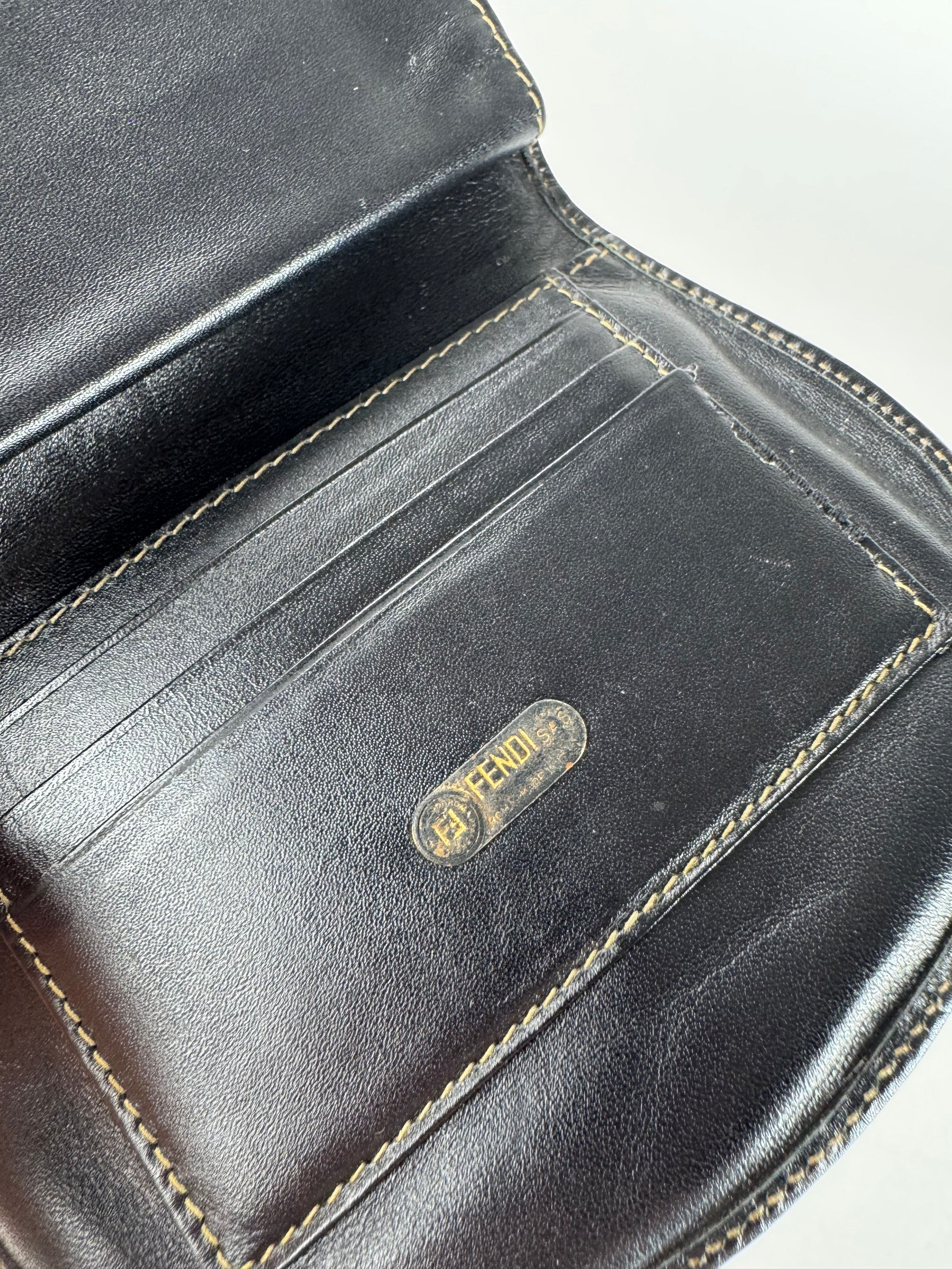Fendi Vintage Roma Striped Leather Wallet Black Brown Size ONE SIZE - 4 Thumbnail