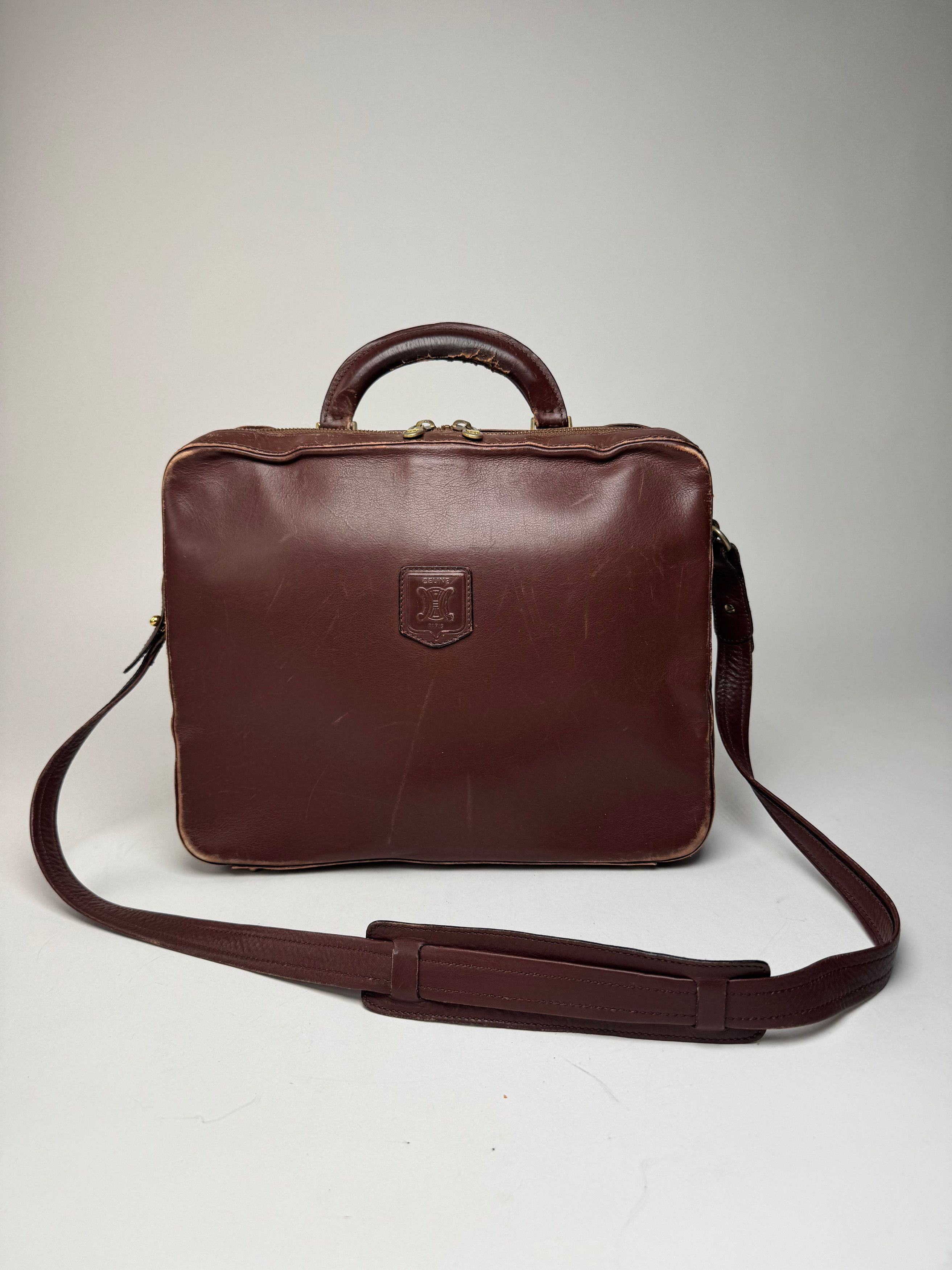 Celine Vintage Paris 2Way Leather Travel Bag Brown Size ONE SIZE - 8 Thumbnail