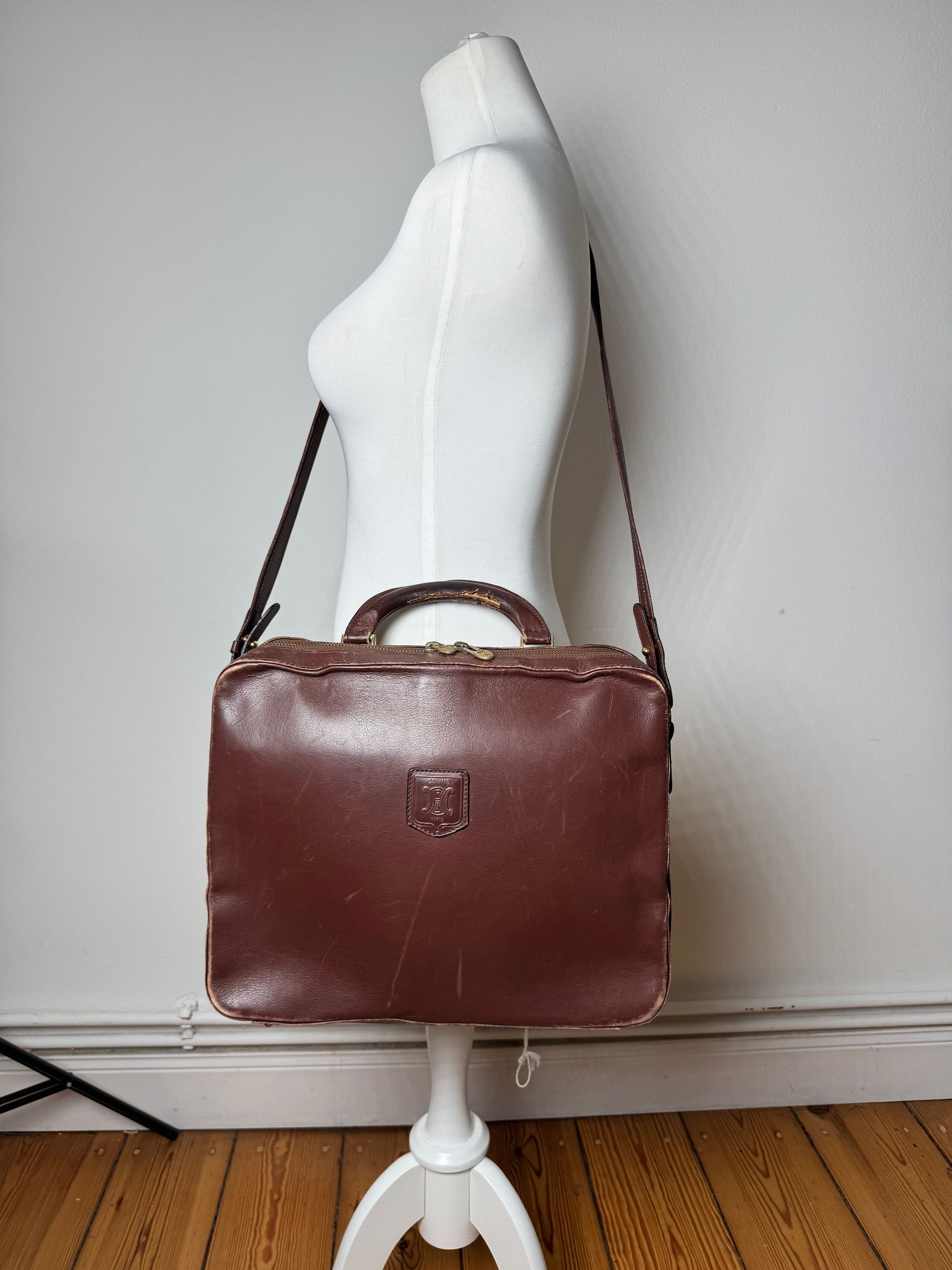 Celine Vintage Paris 2Way Leather Travel Bag Brown Size ONE SIZE - 5 Thumbnail