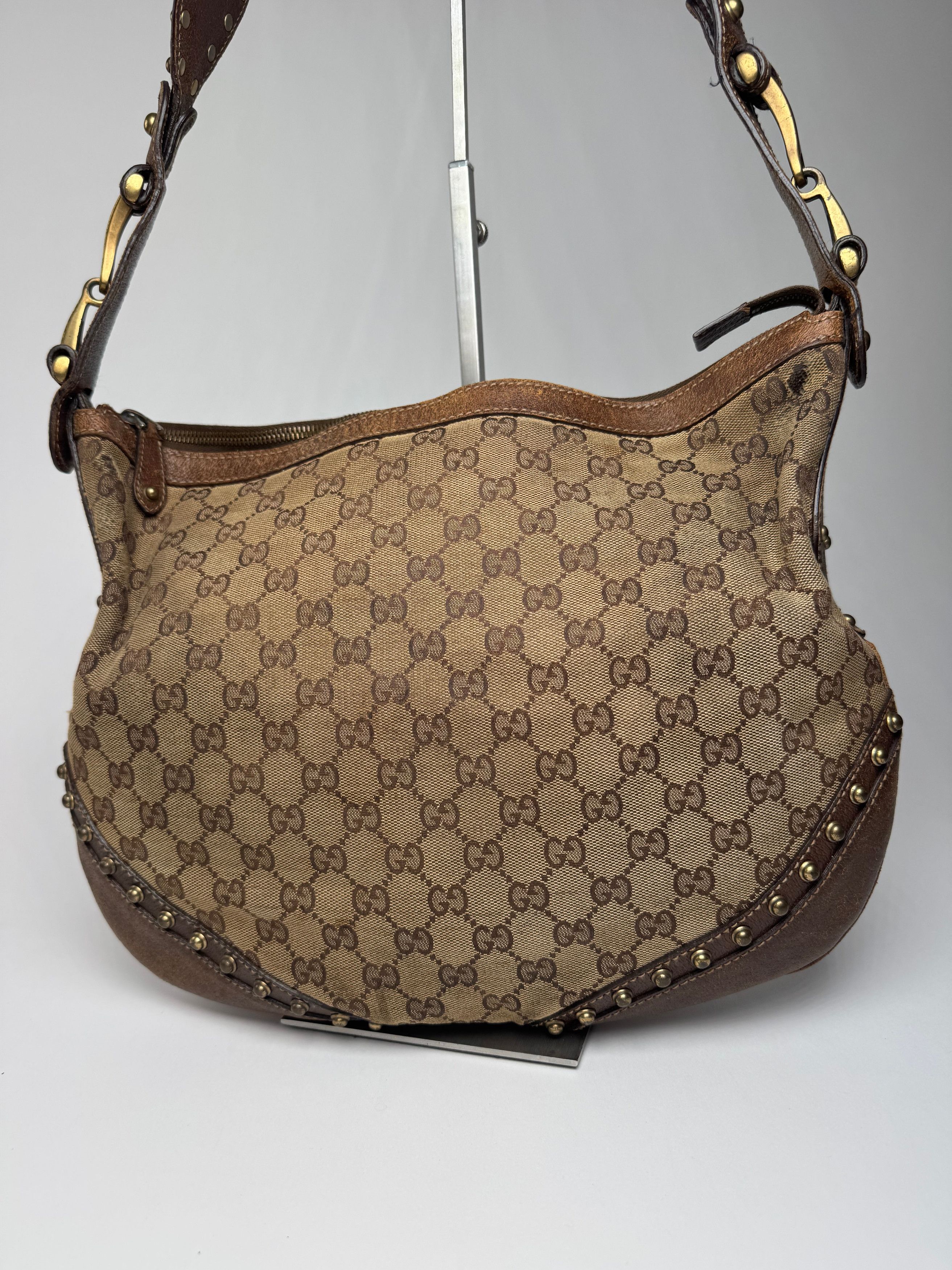 Gucci Vintage Studded Monogram Bag beige brown Size ONE SIZE - 9 Thumbnail
