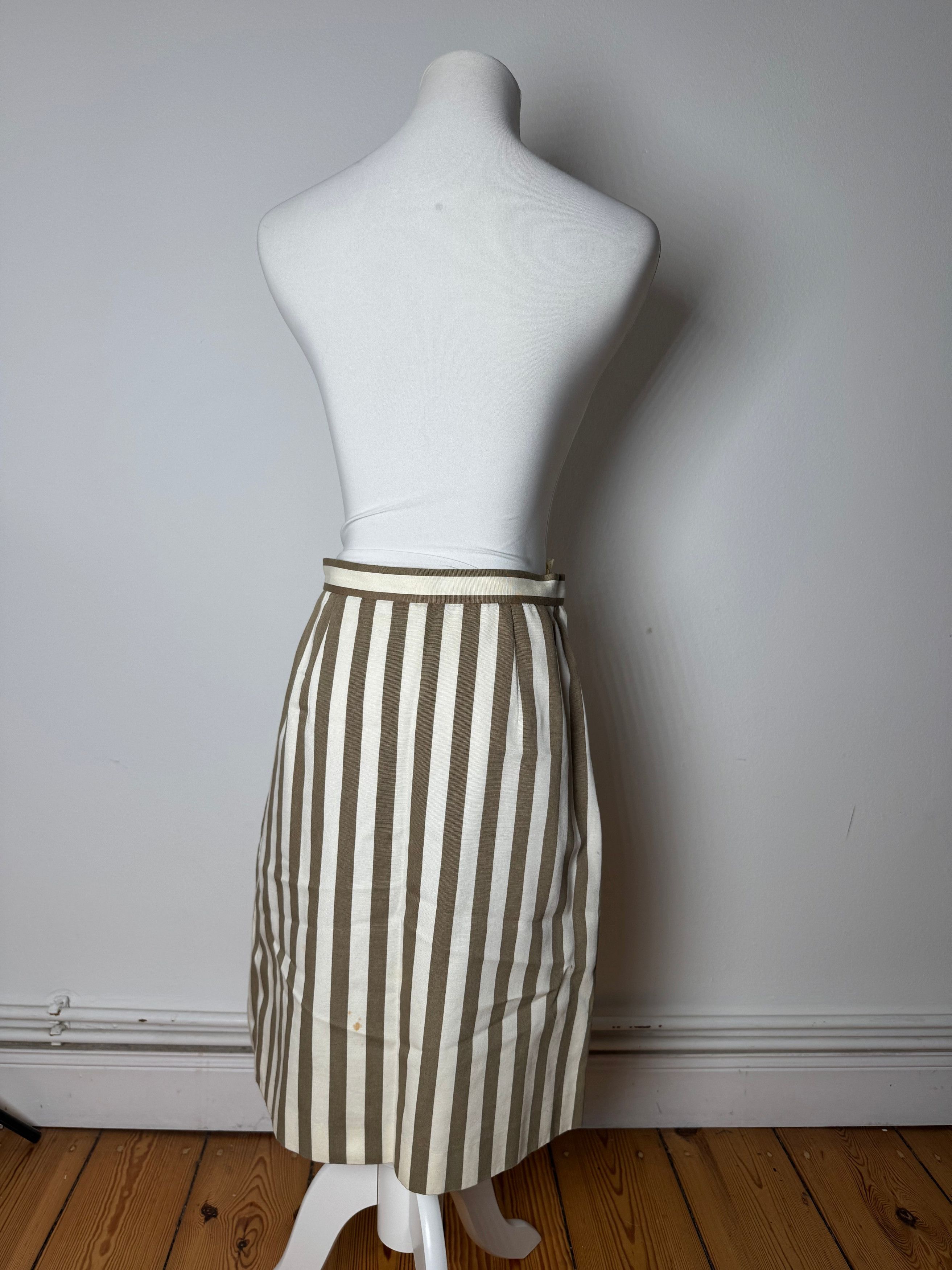 Balenciaga Vintage Striped Skirt Khaki Whie 40/L Size 27" / US 4 / IT 40 - 3 Thumbnail