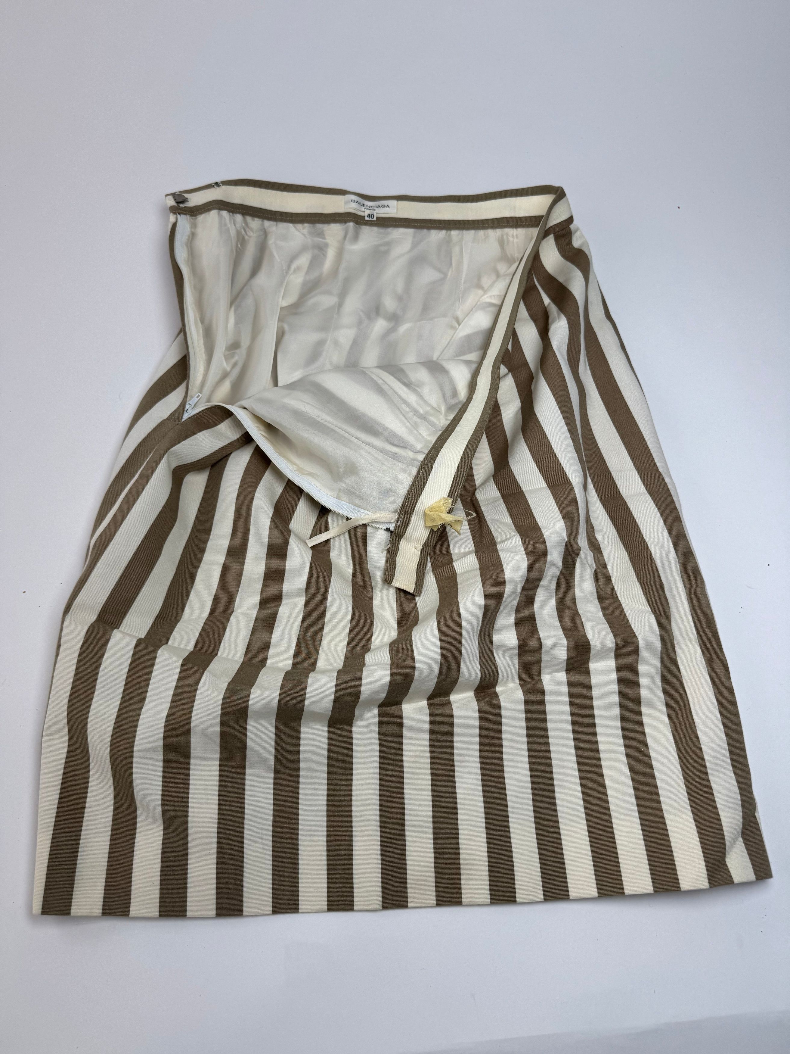 Balenciaga Vintage Striped Skirt Khaki Whie 40/L Size 27" / US 4 / IT 40 - 12 Thumbnail