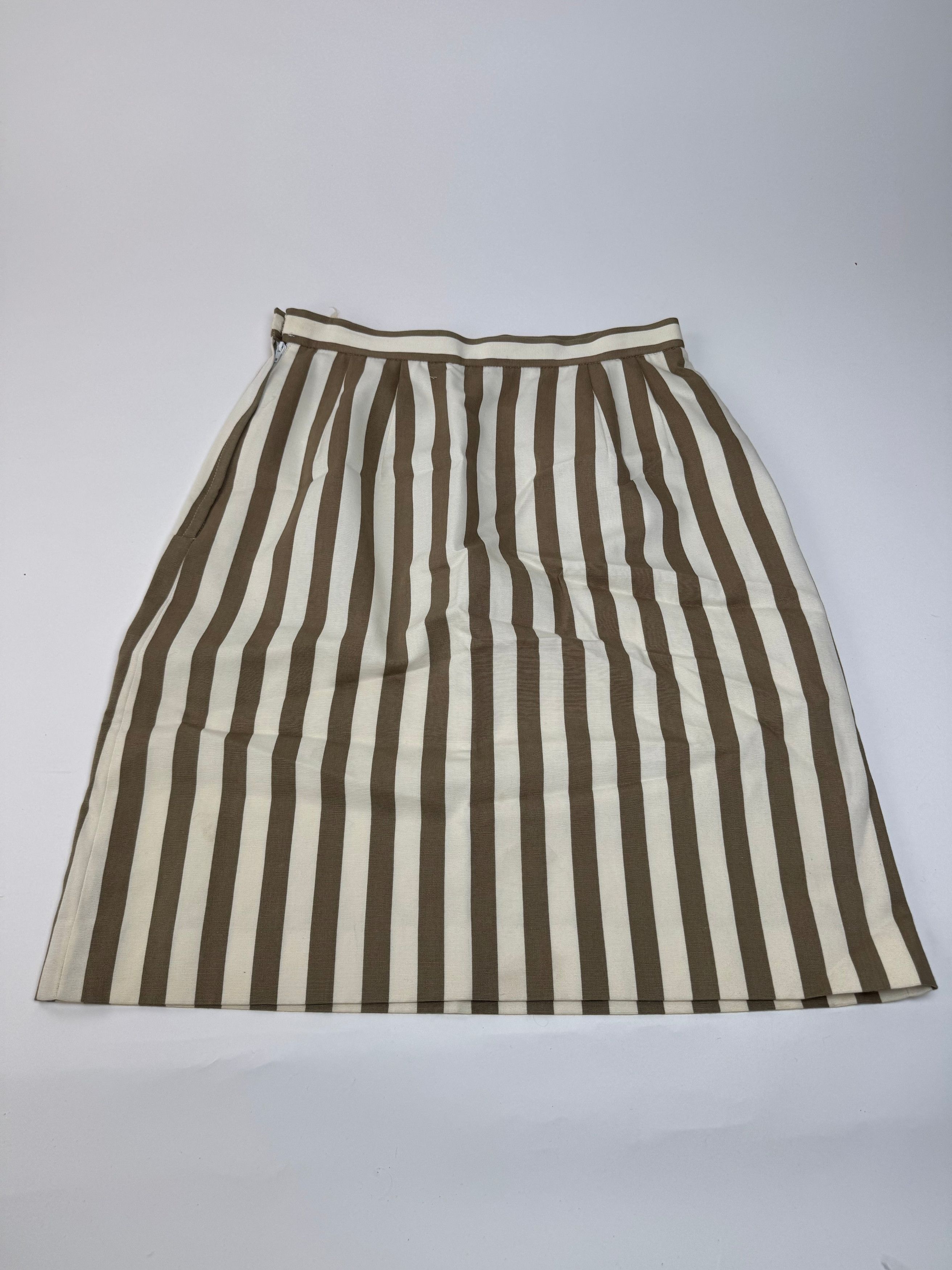 Balenciaga Vintage Striped Skirt Khaki Whie 40/L Size 27" / US 4 / IT 40 - 4 Thumbnail