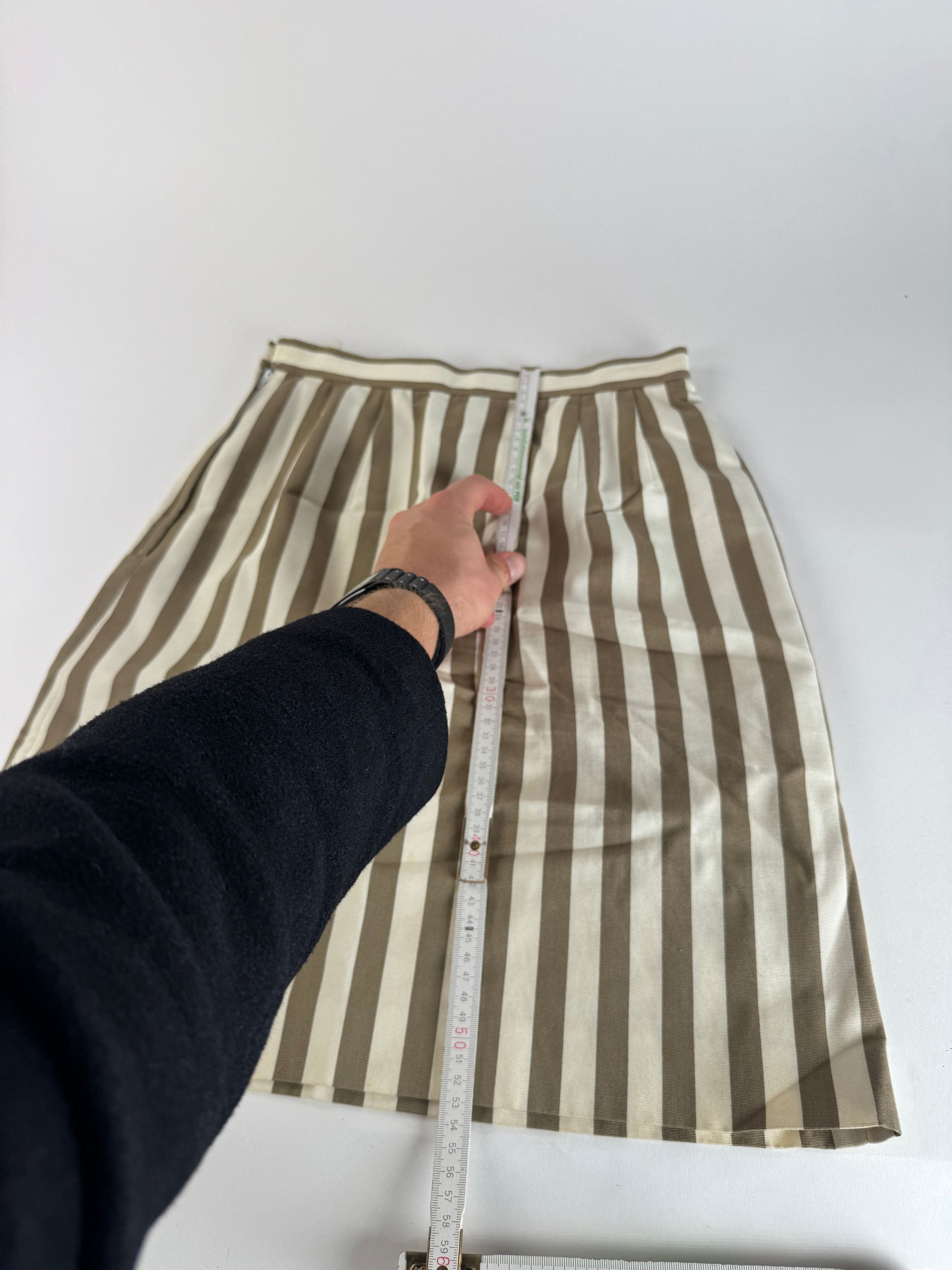 Balenciaga Vintage Striped Skirt Khaki Whie 40/L Size 27" / US 4 / IT 40 - 8 Thumbnail