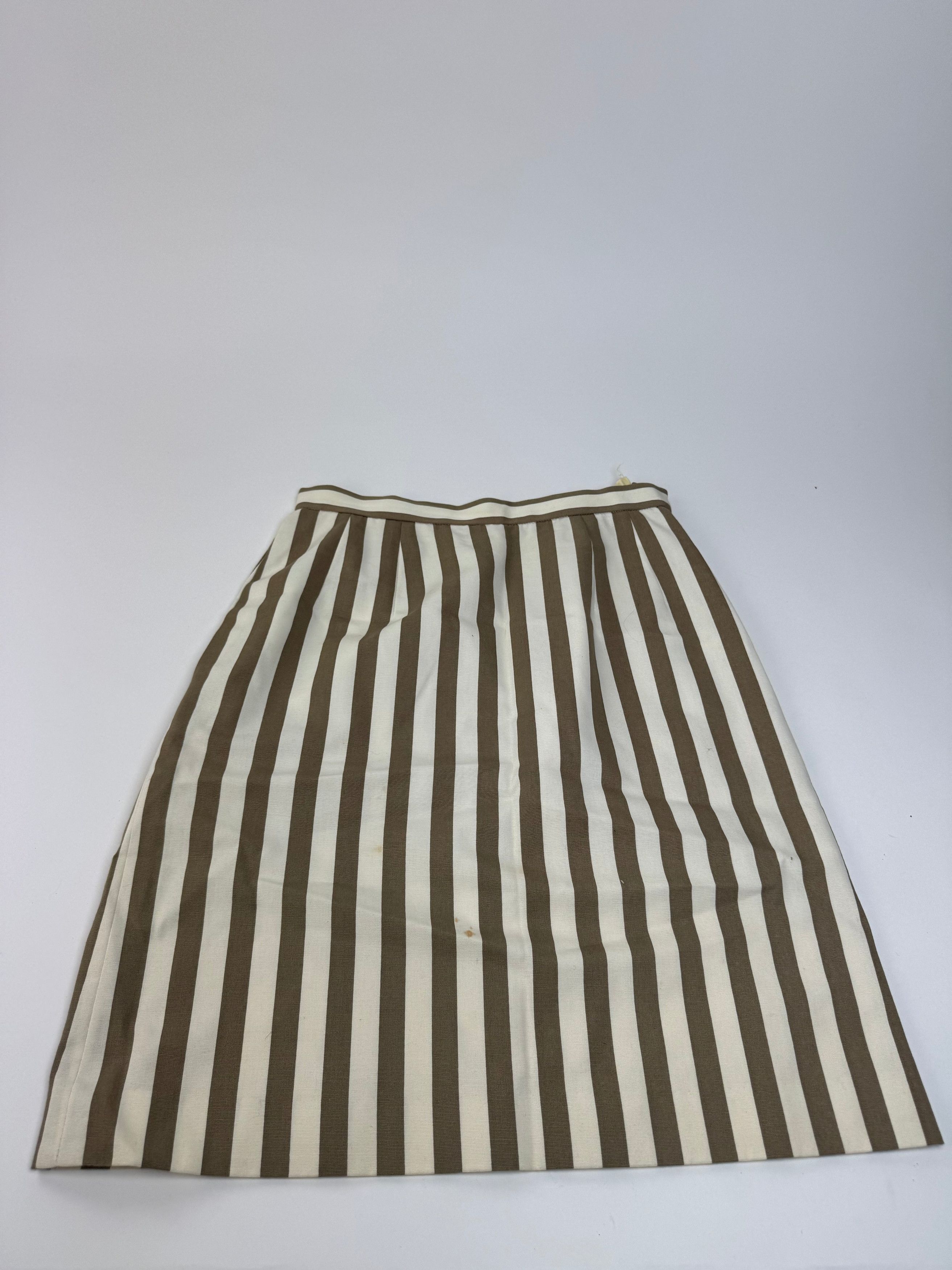 Balenciaga Vintage Striped Skirt Khaki Whie 40/L Size 27" / US 4 / IT 40 - 9 Thumbnail