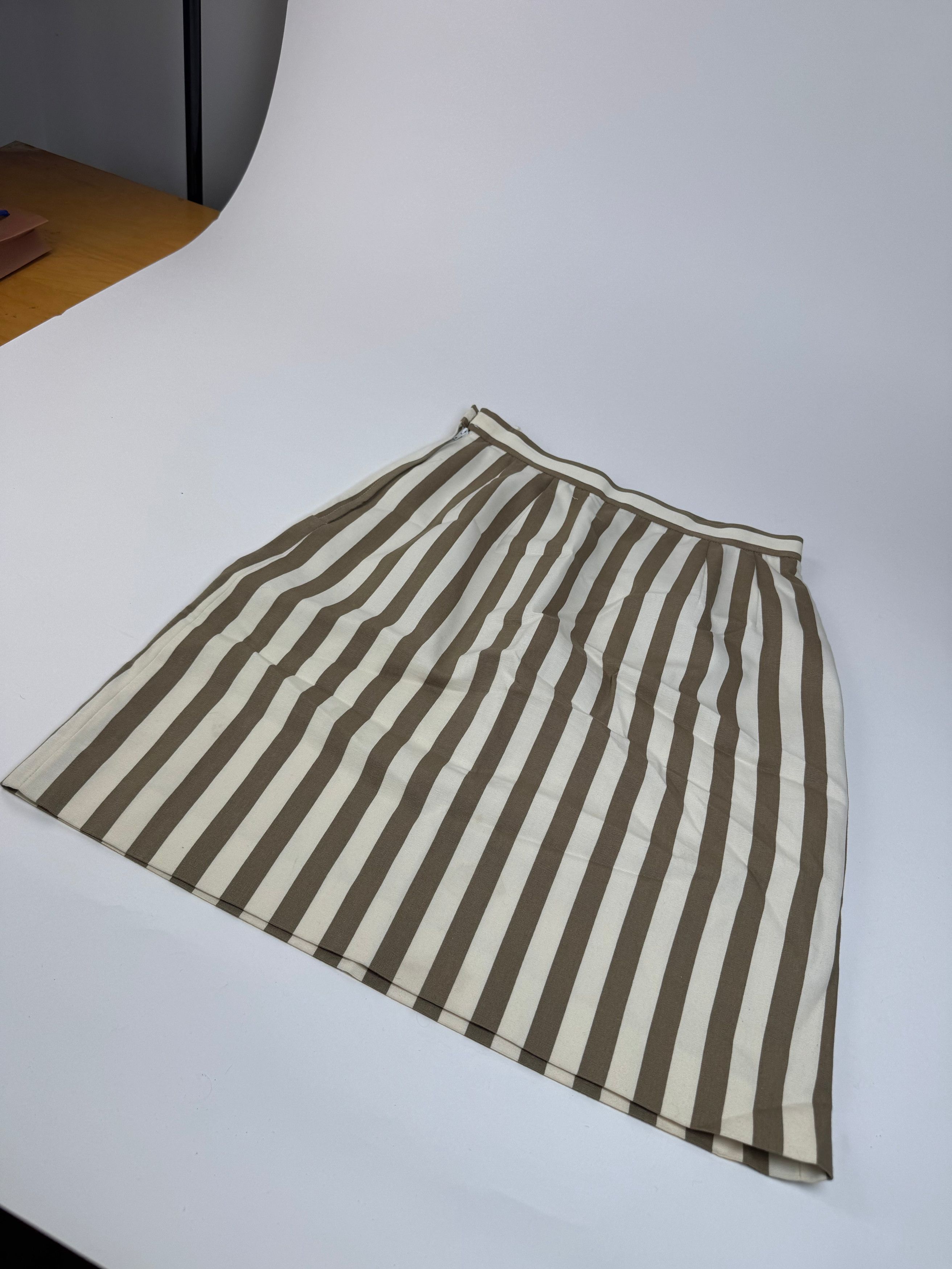 Balenciaga Vintage Striped Skirt Khaki Whie 40/L Size 27" / US 4 / IT 40 - 6 Thumbnail