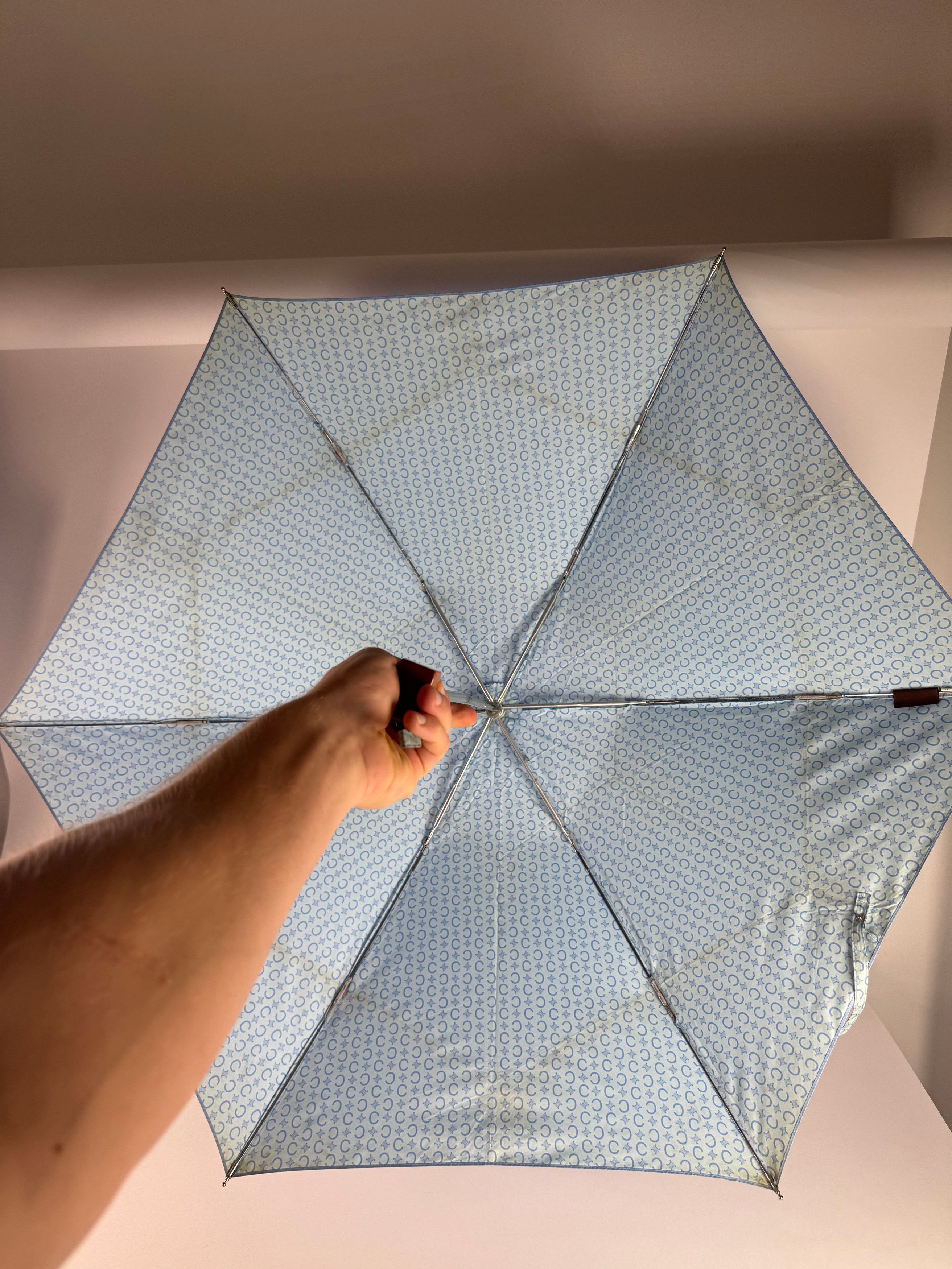 Celine Vintage Paris Monogram Polyester Umbrella Blue Size ONE SIZE - 8 Thumbnail