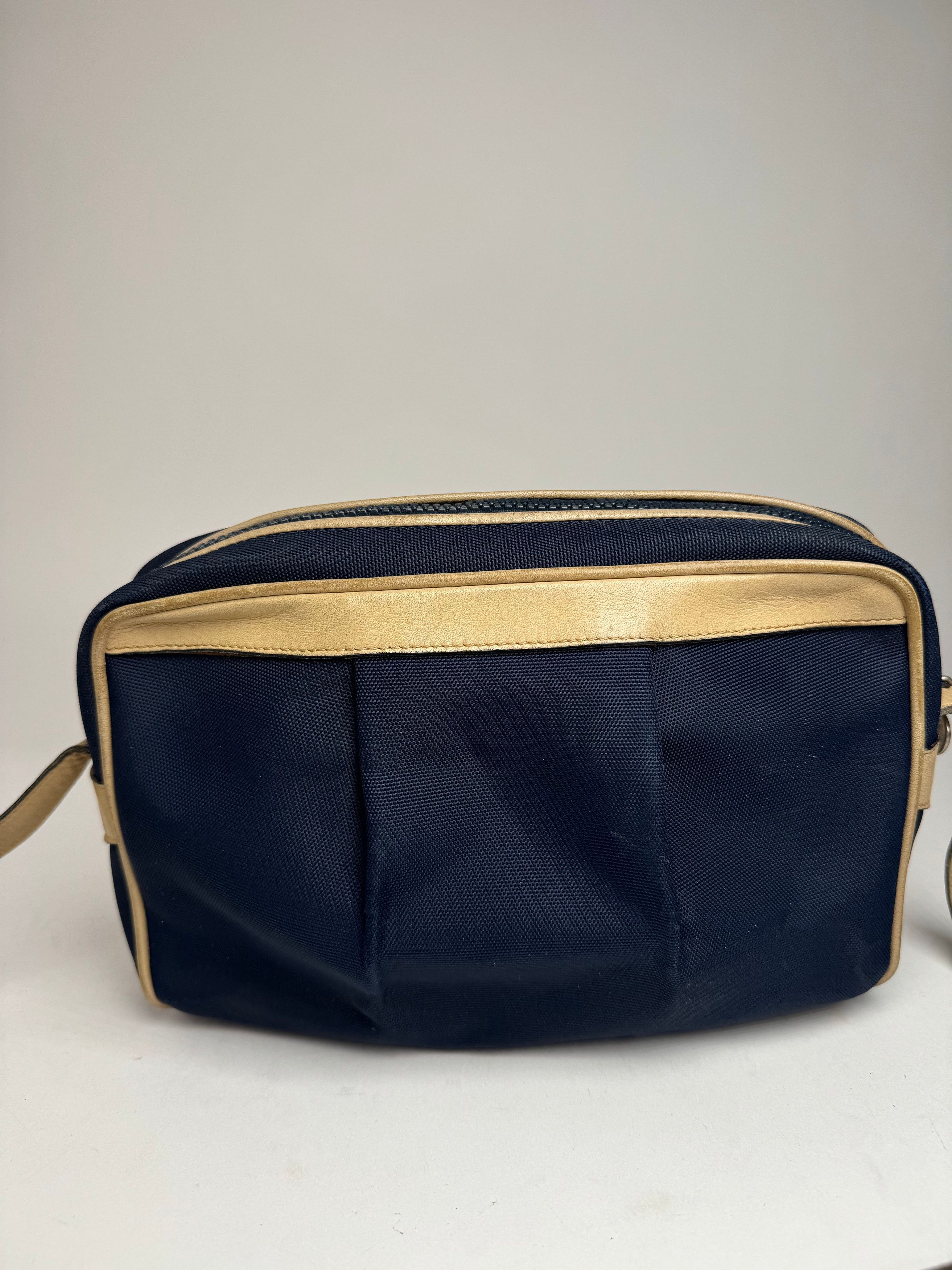 Celine Vintage Triomphe Shoulder Leather Polyester Bag Navy Gold Size ONE SIZE - 10 Thumbnail
