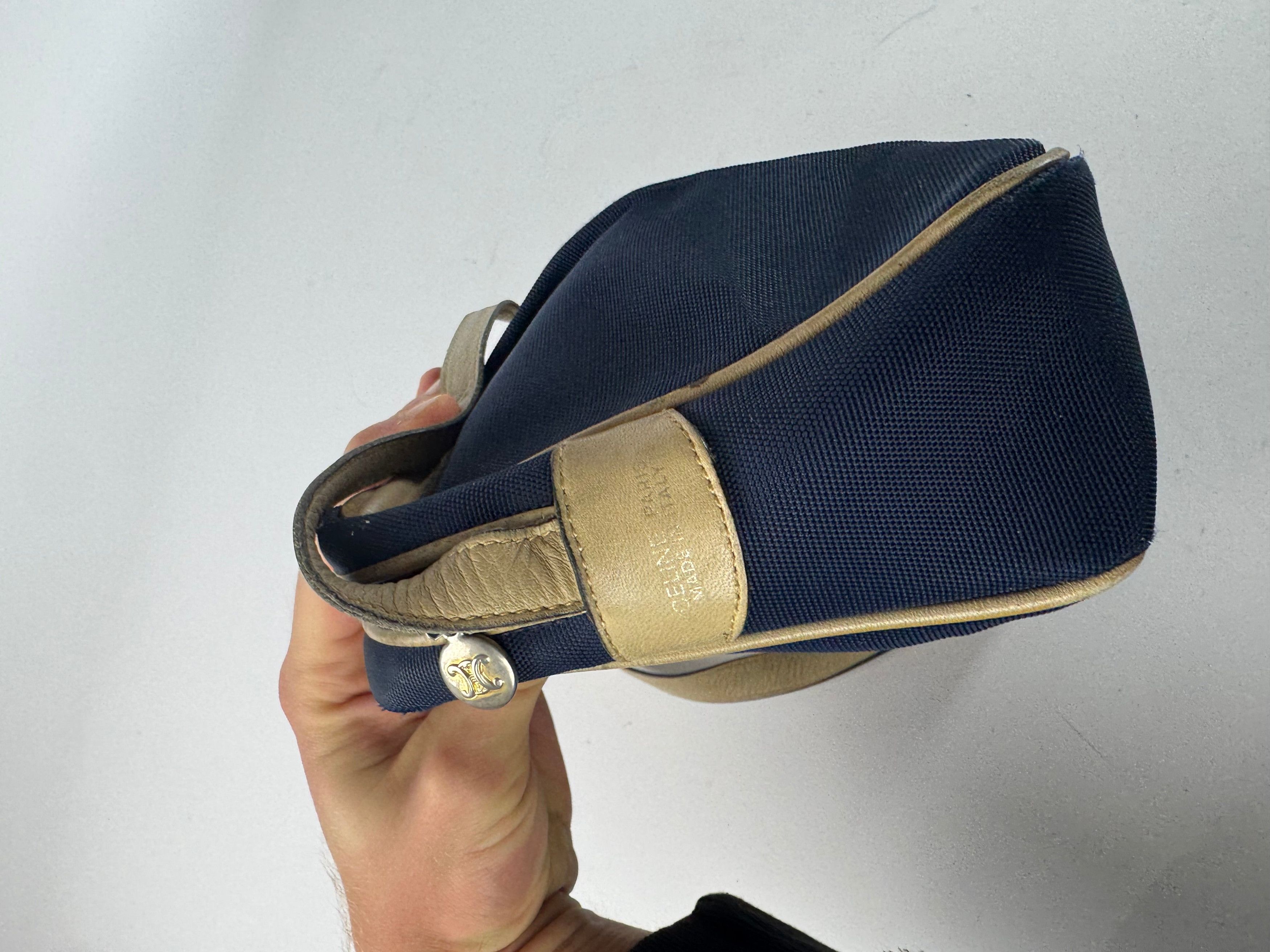 Celine Vintage Triomphe Shoulder Leather Polyester Bag Navy Gold Size ONE SIZE - 6 Thumbnail