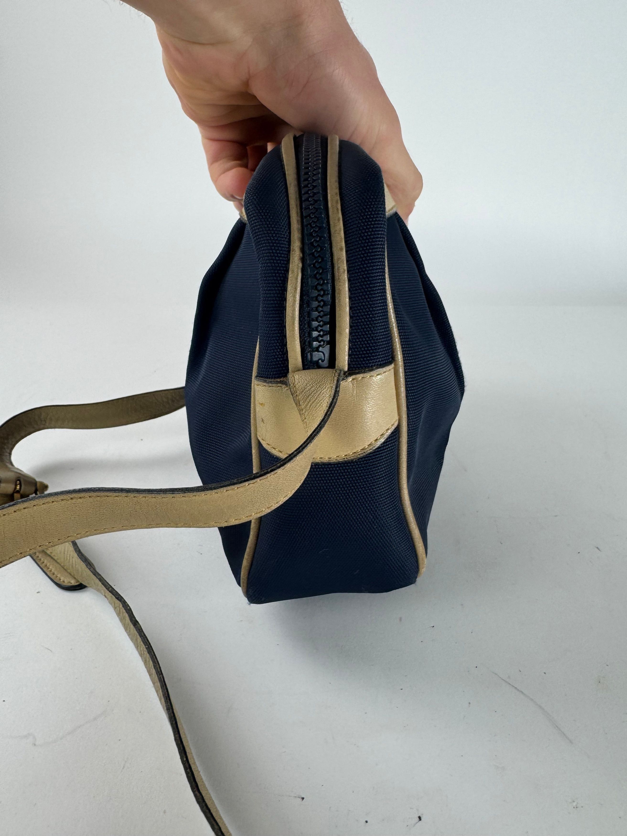 Celine Vintage Triomphe Shoulder Leather Polyester Bag Navy Gold Size ONE SIZE - 9 Thumbnail