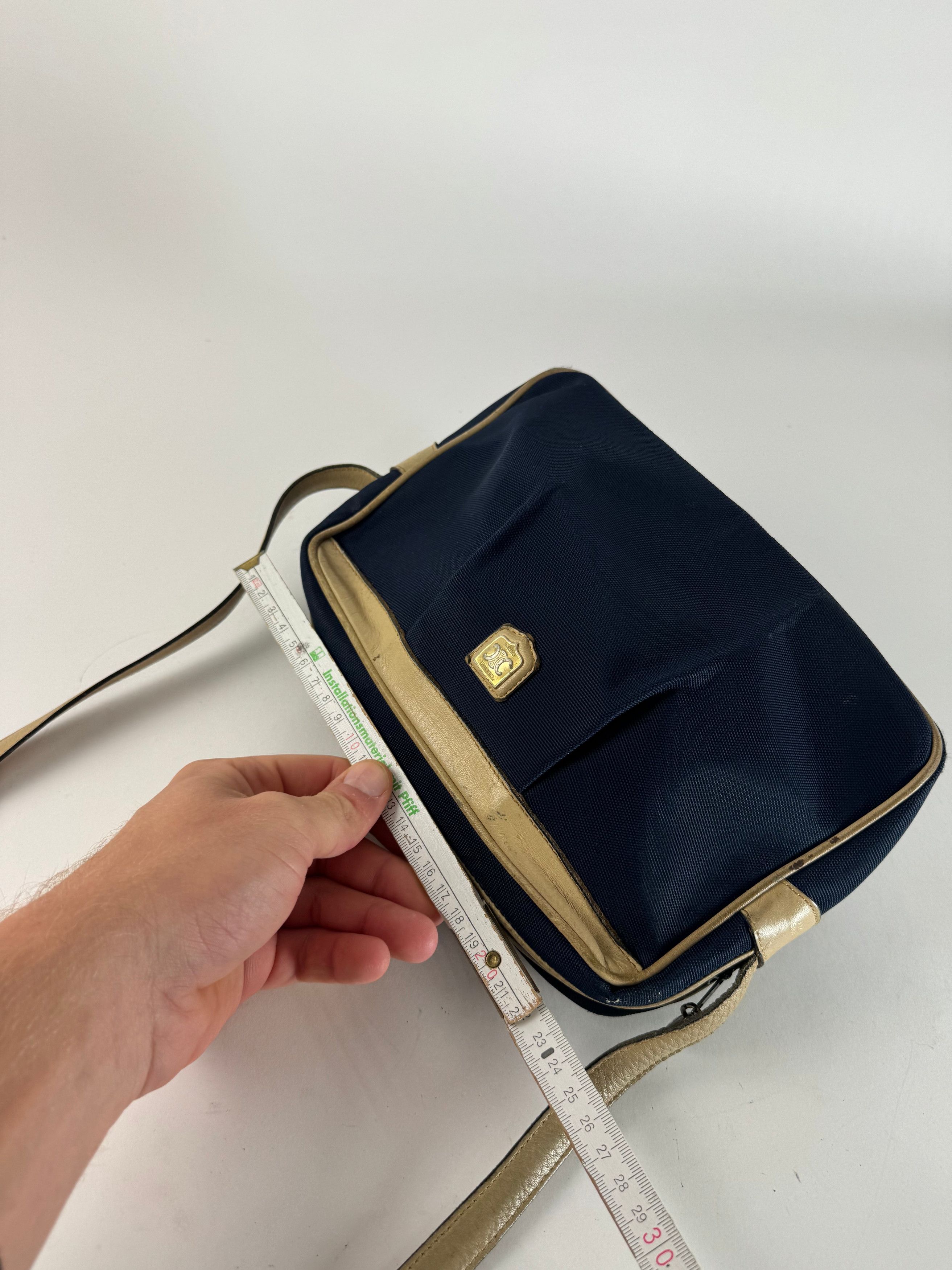 Celine Vintage Triomphe Shoulder Leather Polyester Bag Navy Gold Size ONE SIZE - 11 Thumbnail
