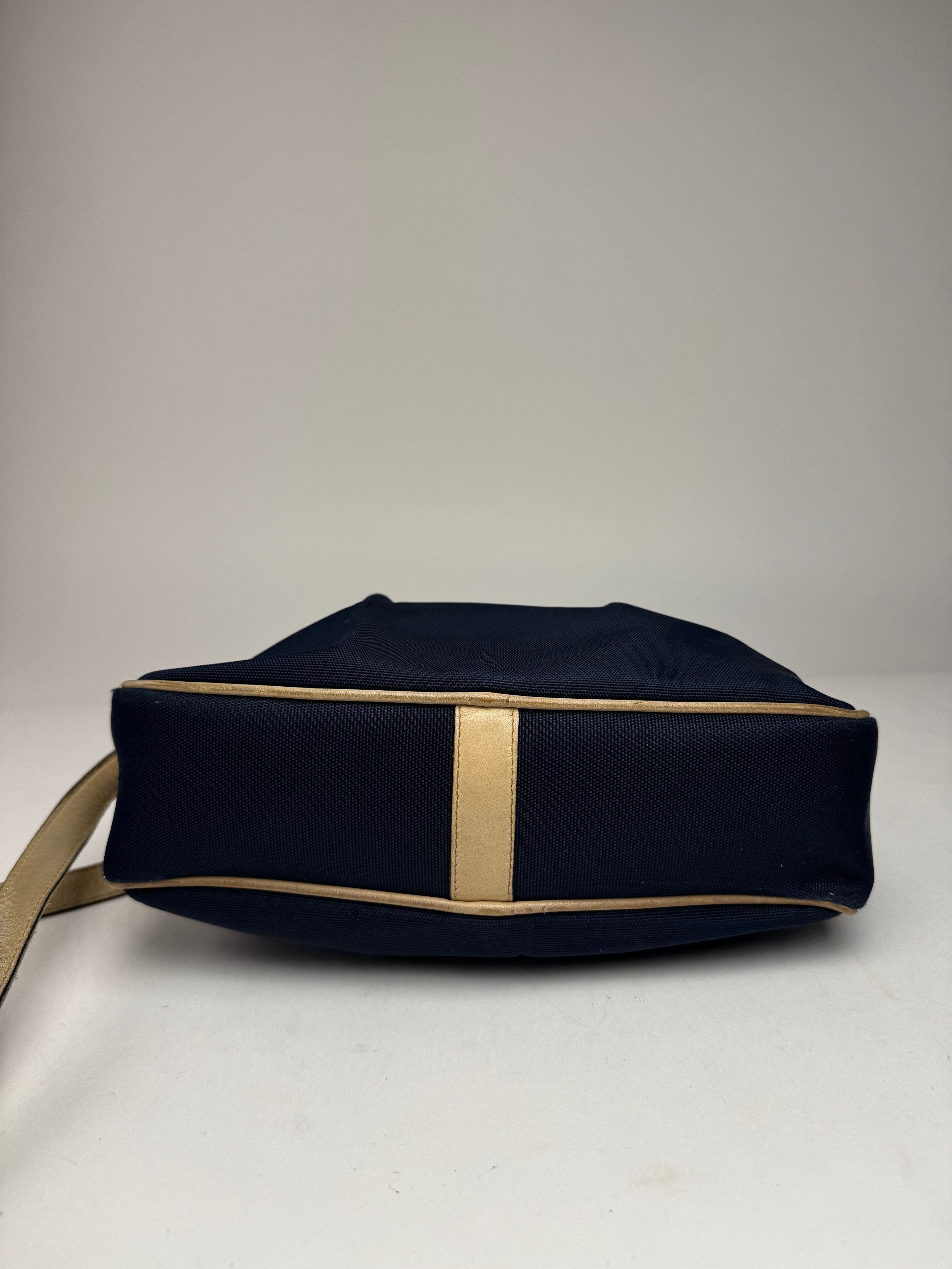 Celine Vintage Triomphe Shoulder Leather Polyester Bag Navy Gold Size ONE SIZE - 13 Thumbnail