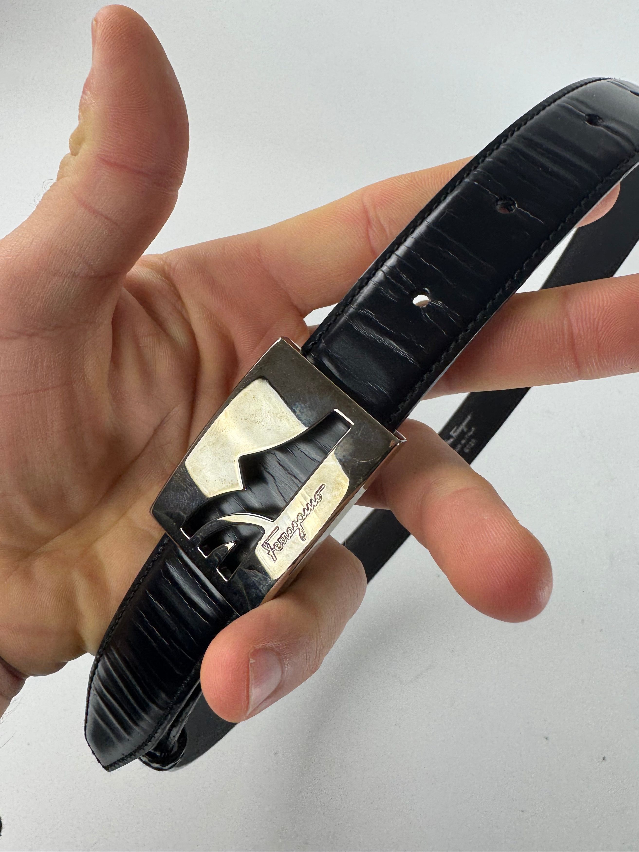 Salvatore Ferragamo Vintage Patent Leather Belt Black Size ONE SIZE - 3 Thumbnail