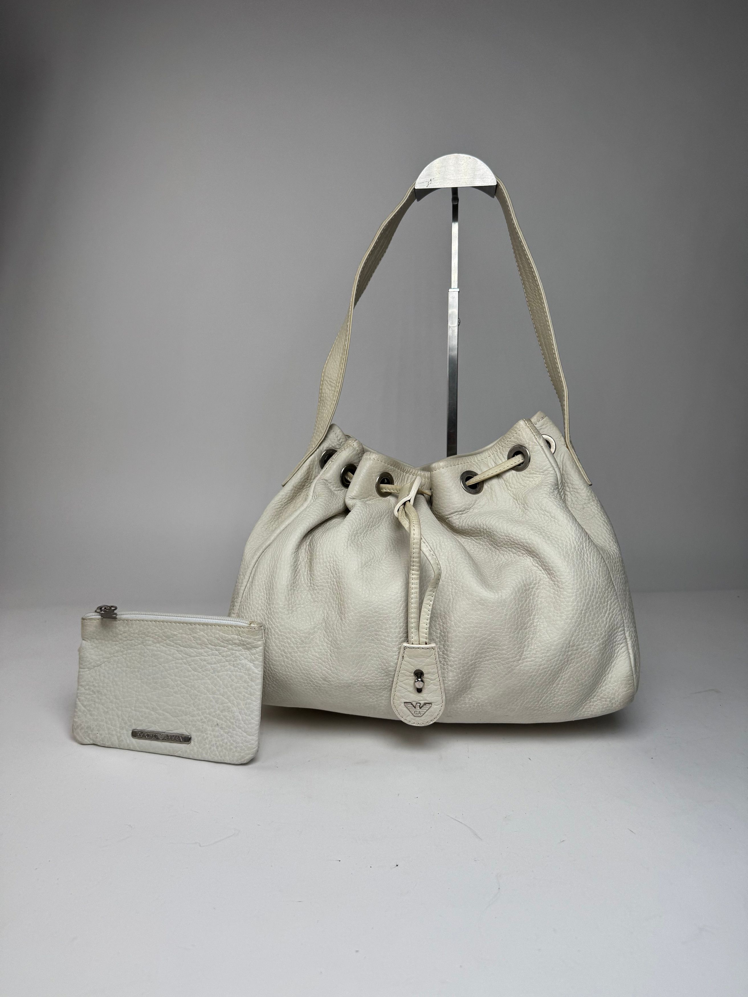 Emporio Armani Vintage Leather Bucket Bag White Size ONE SIZE - 6 Thumbnail