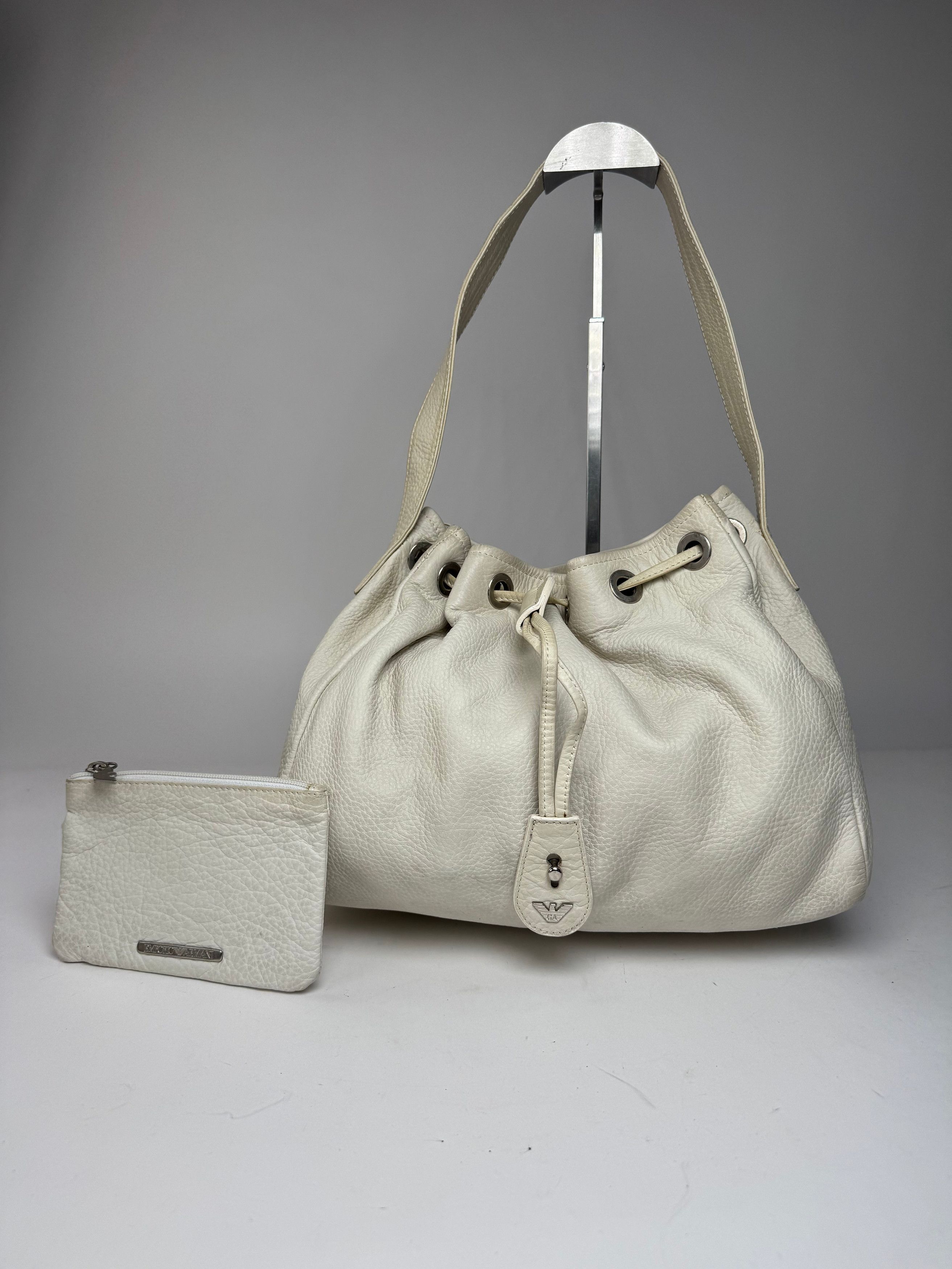 Emporio Armani Vintage Leather Bucket Bag White Size ONE SIZE - 14 Thumbnail