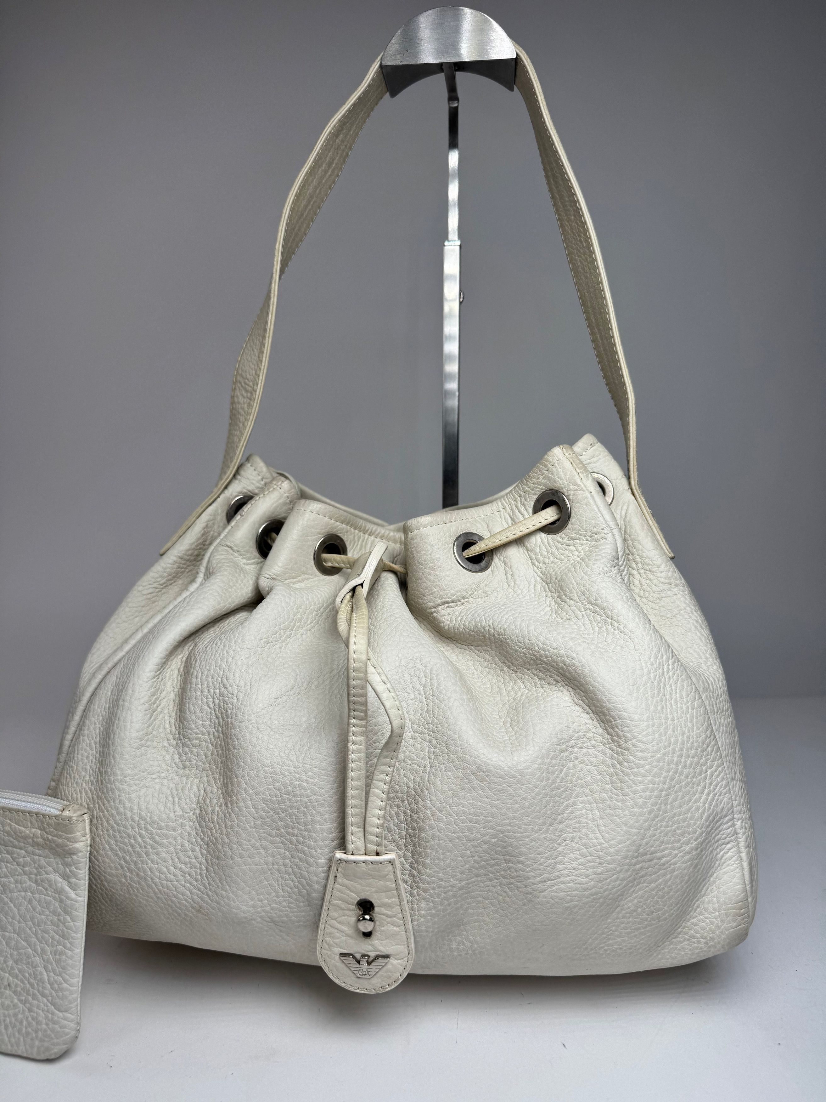 Emporio Armani Vintage Leather Bucket Bag White Size ONE SIZE - 11 Thumbnail