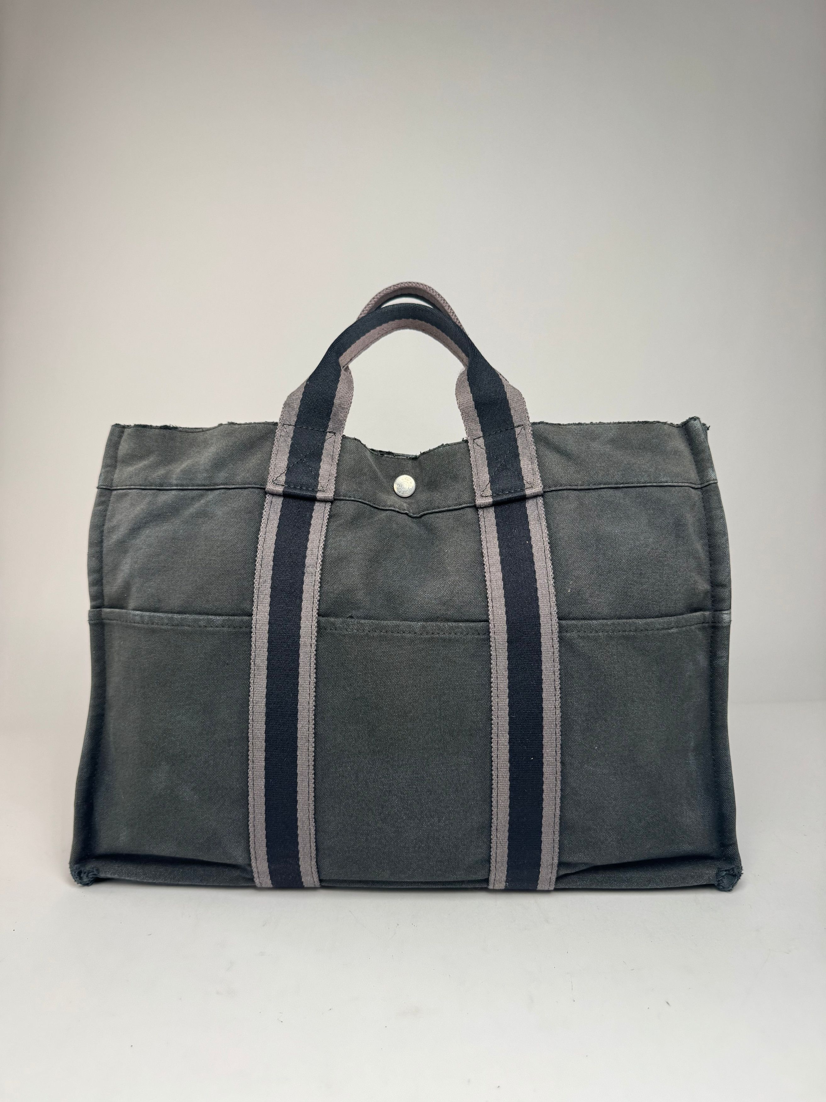 Other Vintage Hermes Canvas Tote Bag Black Grey Size ONE SIZE - 2 Thumbnail