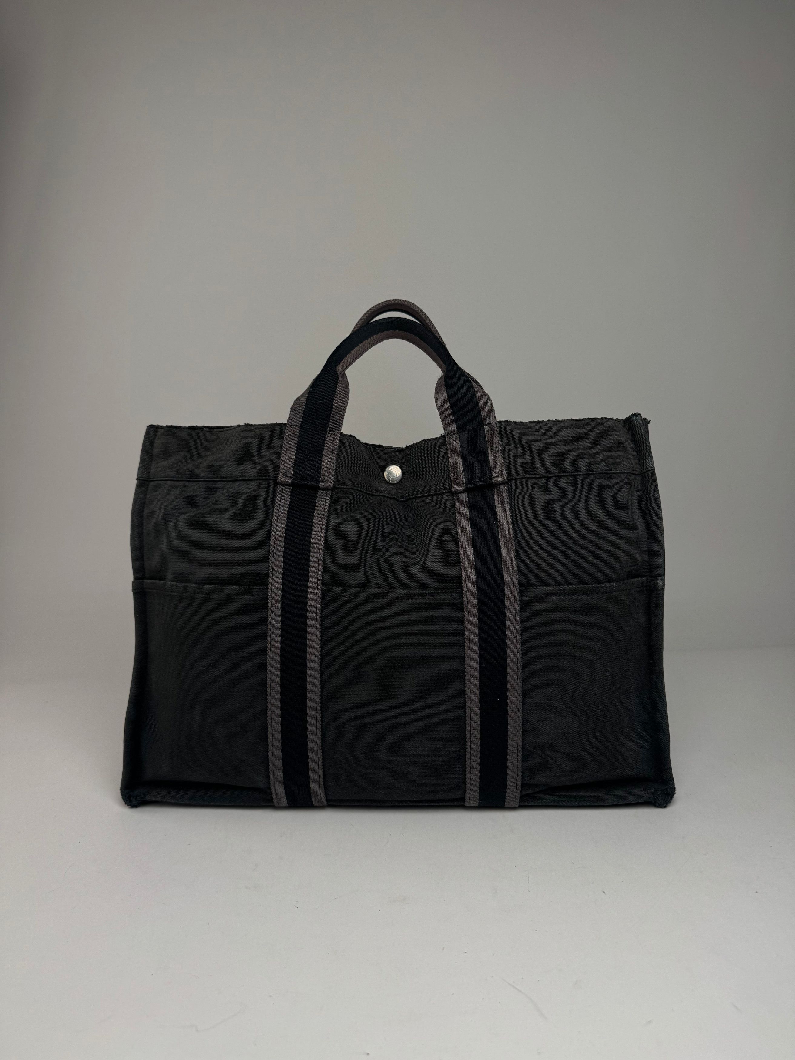 Other Vintage Hermes Canvas Tote Bag Black Grey Size ONE SIZE - 7 Thumbnail