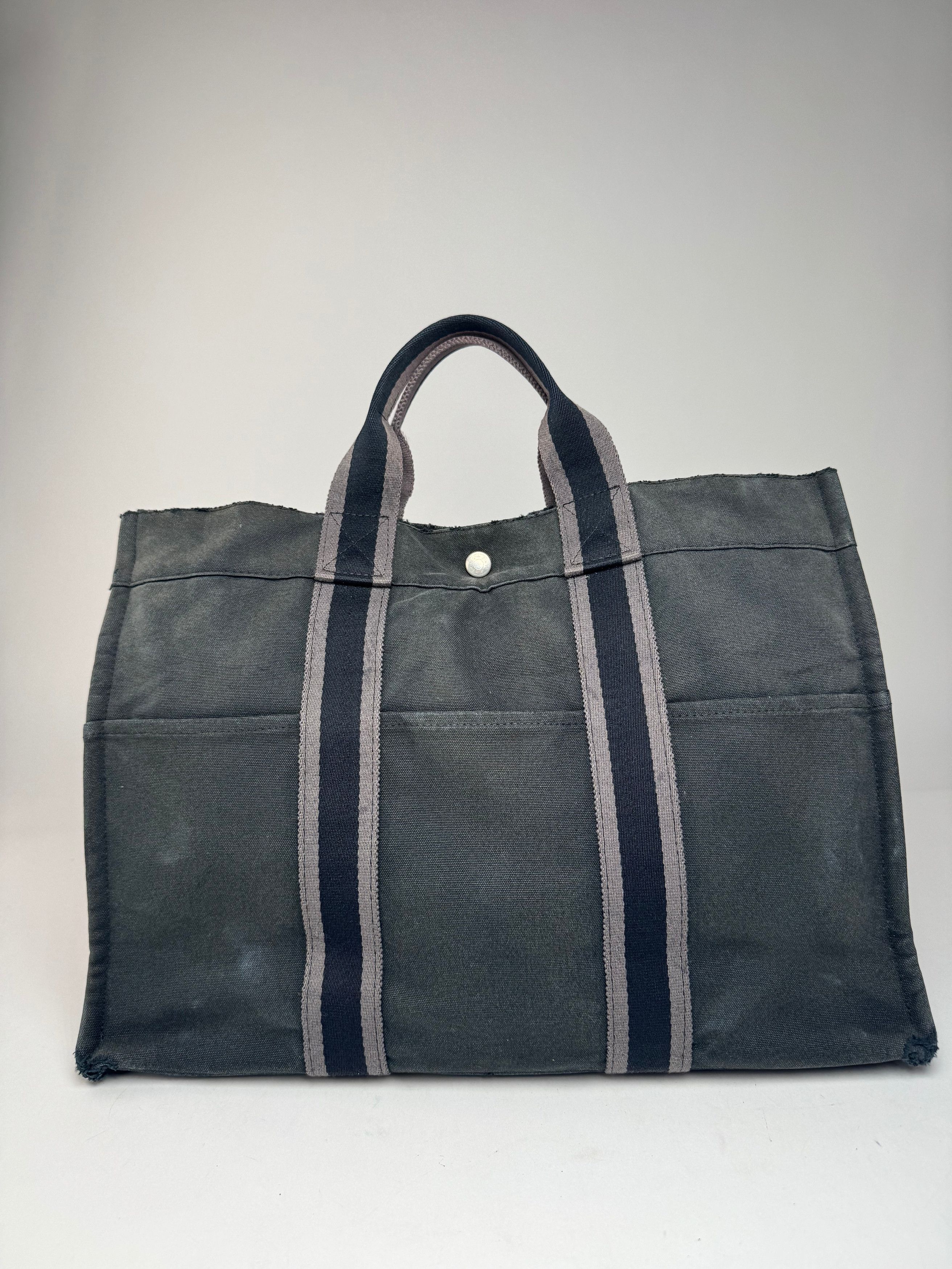 Other Vintage Hermes Canvas Tote Bag Black Grey Size ONE SIZE - 14 Thumbnail