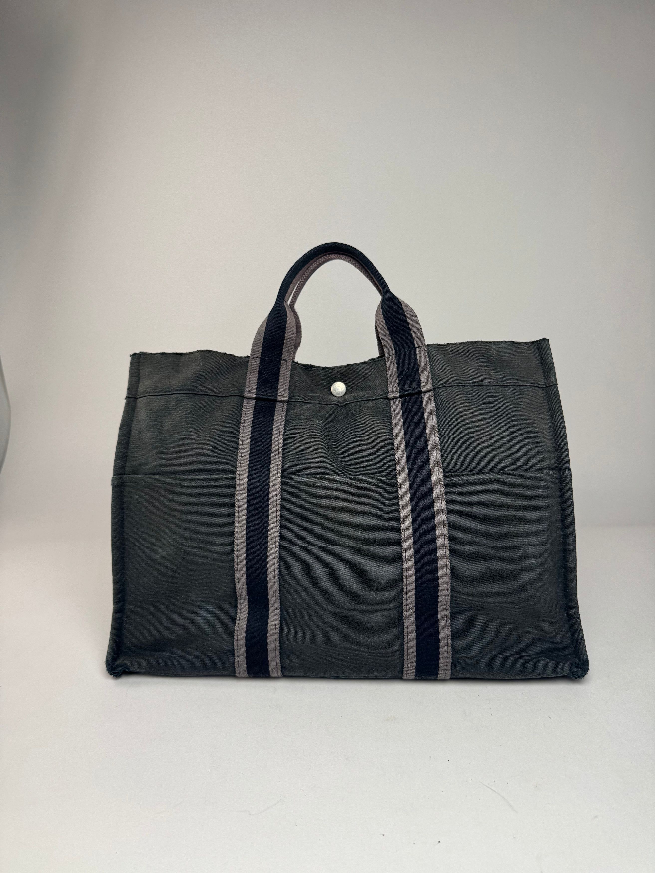 Other Vintage Hermes Canvas Tote Bag Black Grey Size ONE SIZE - 11 Thumbnail