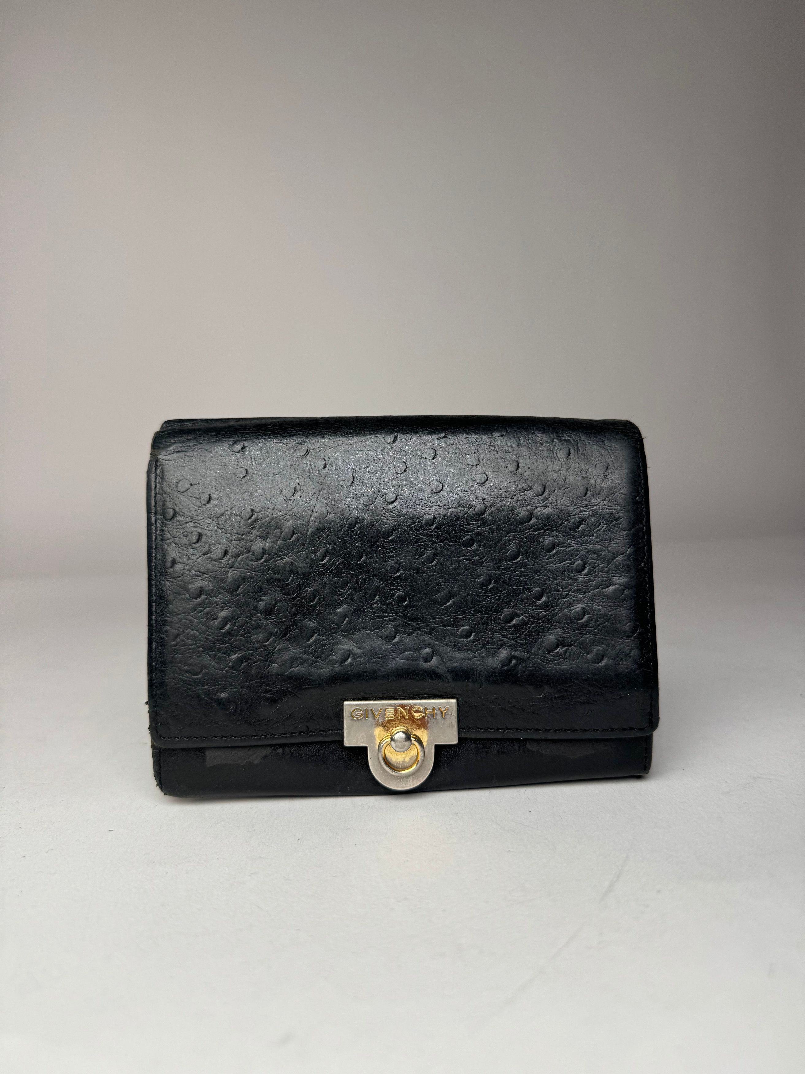 Givenchy Vintage Ostrich Leather Wallet Black Size ONE SIZE - 8 Thumbnail