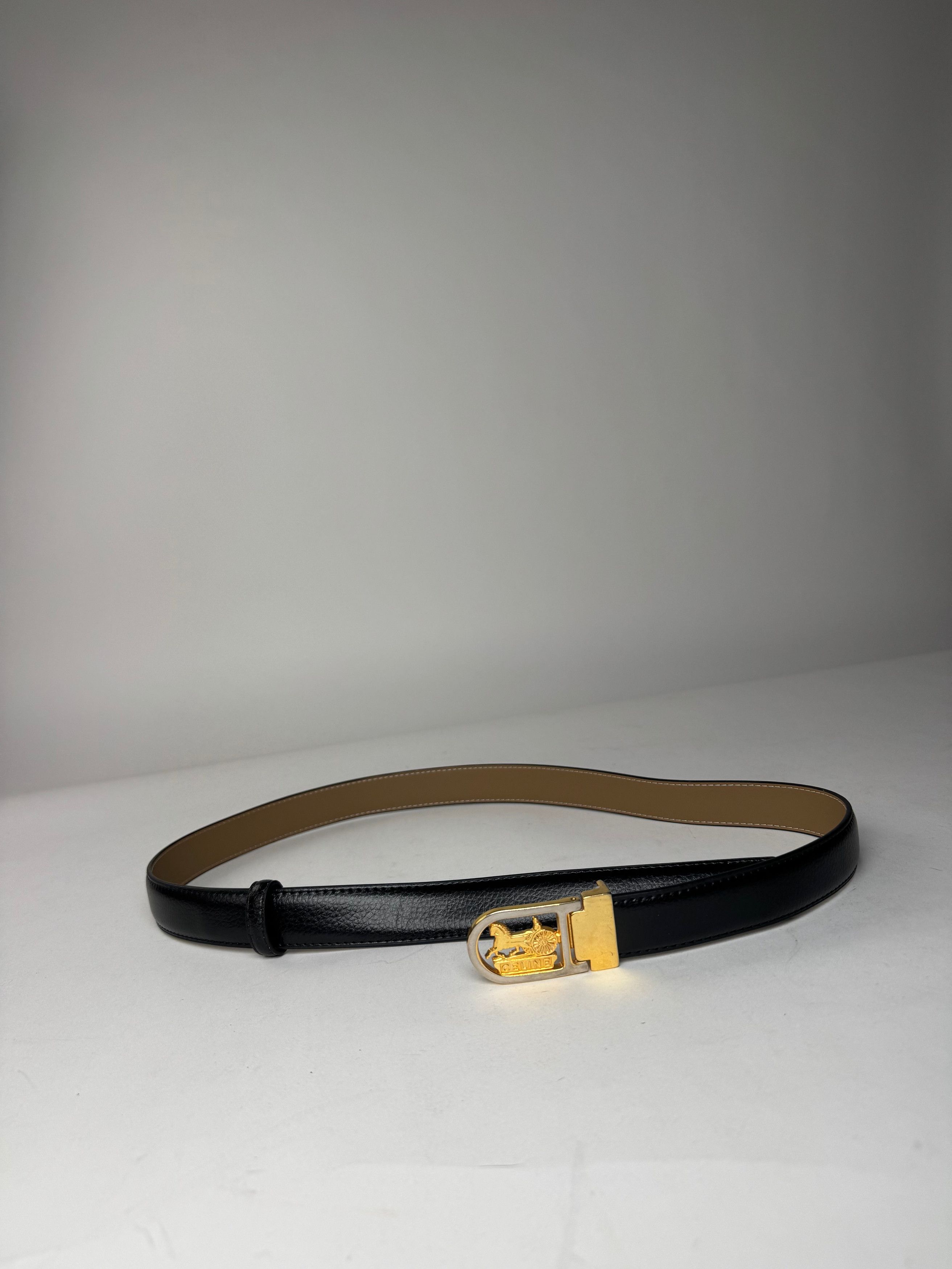 Celine Vintage Paris Carriage Logo Belt Black Size ONE SIZE - 5 Thumbnail