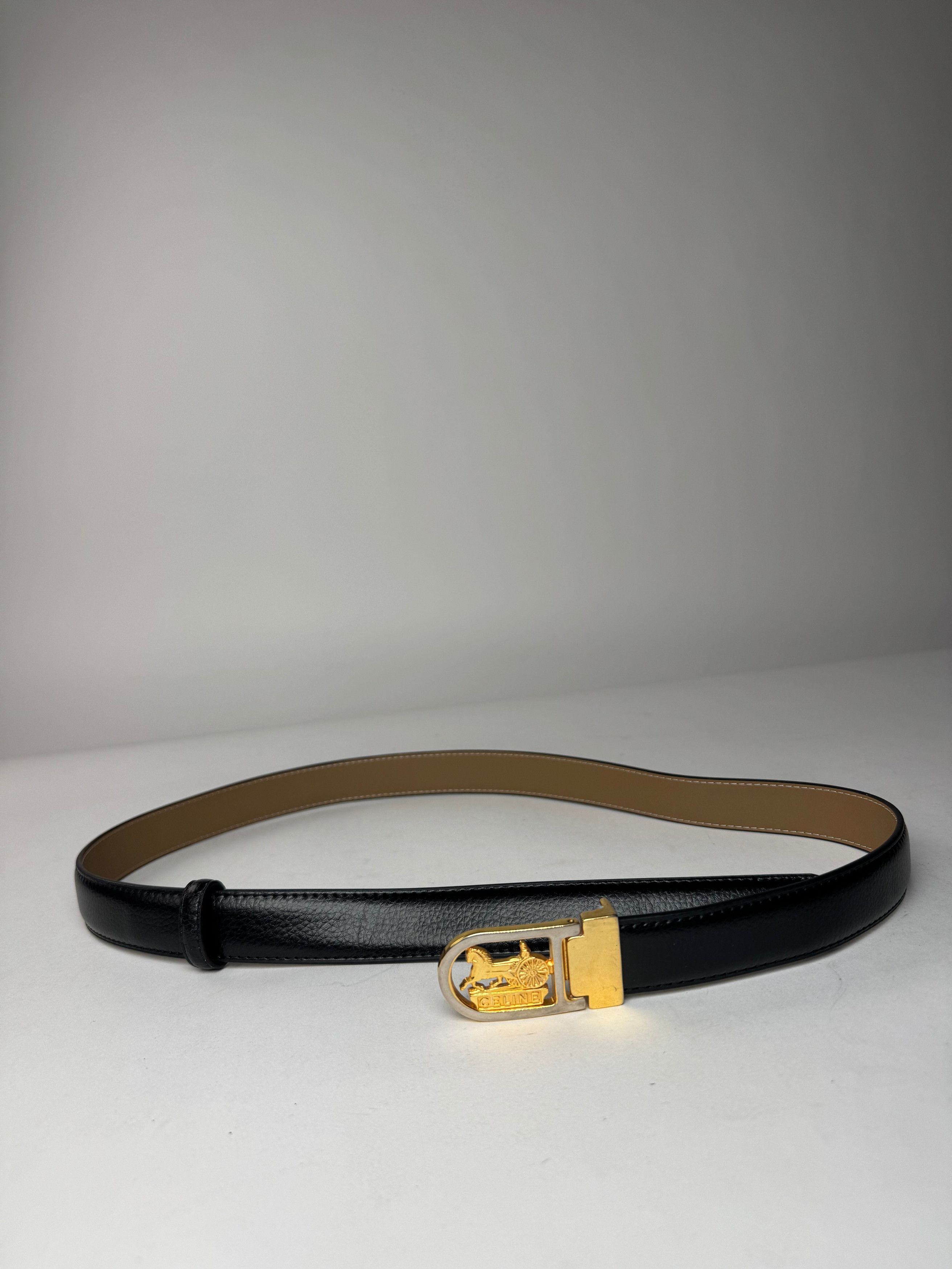 Celine Vintage Paris Carriage Logo Belt Black Size ONE SIZE - 10 Thumbnail