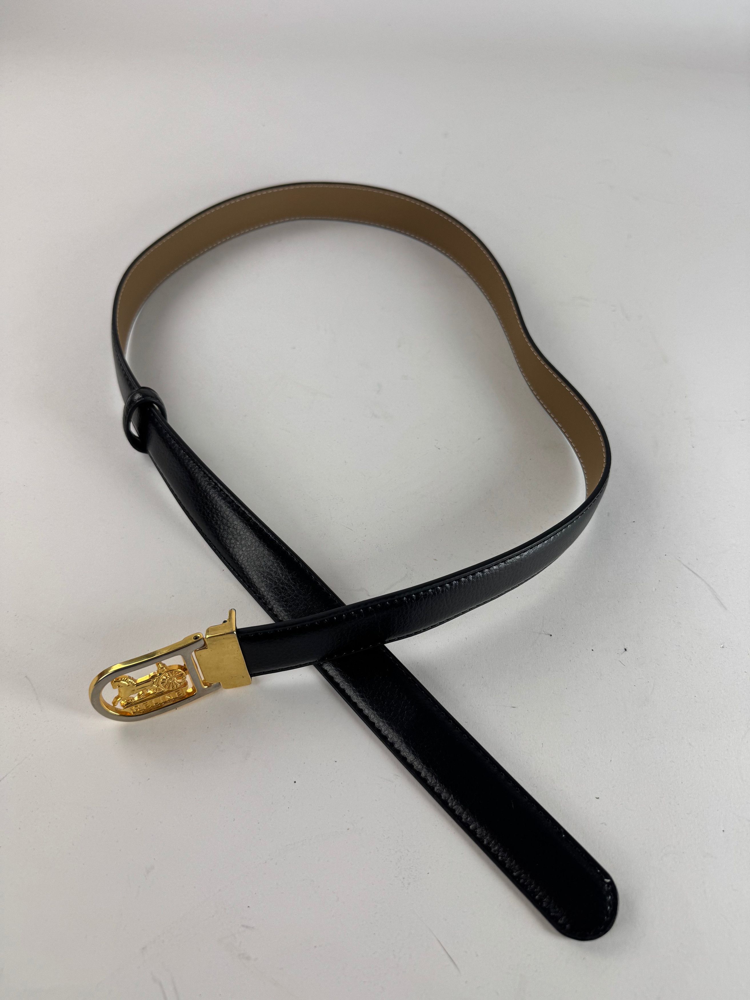 Celine Vintage Paris Carriage Logo Belt Black Size ONE SIZE - 7 Thumbnail