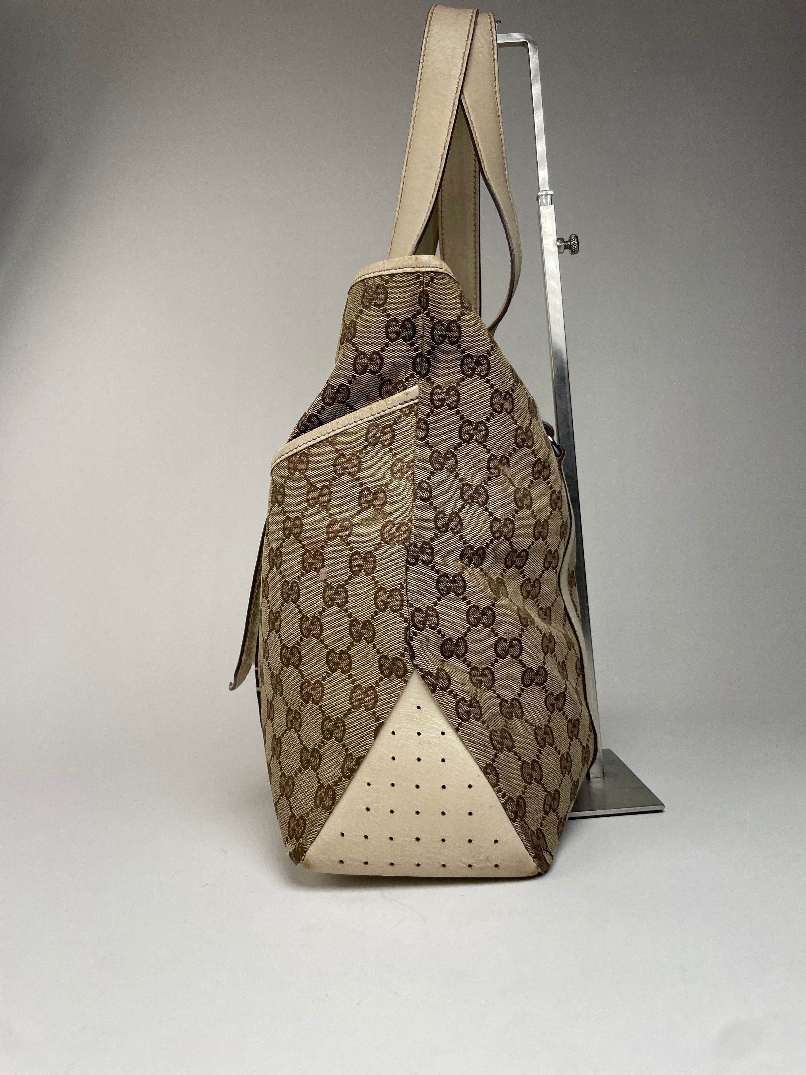 Gucci Vintage Monogram Handbag Beige Brown White Size ONE SIZE - 3 Thumbnail
