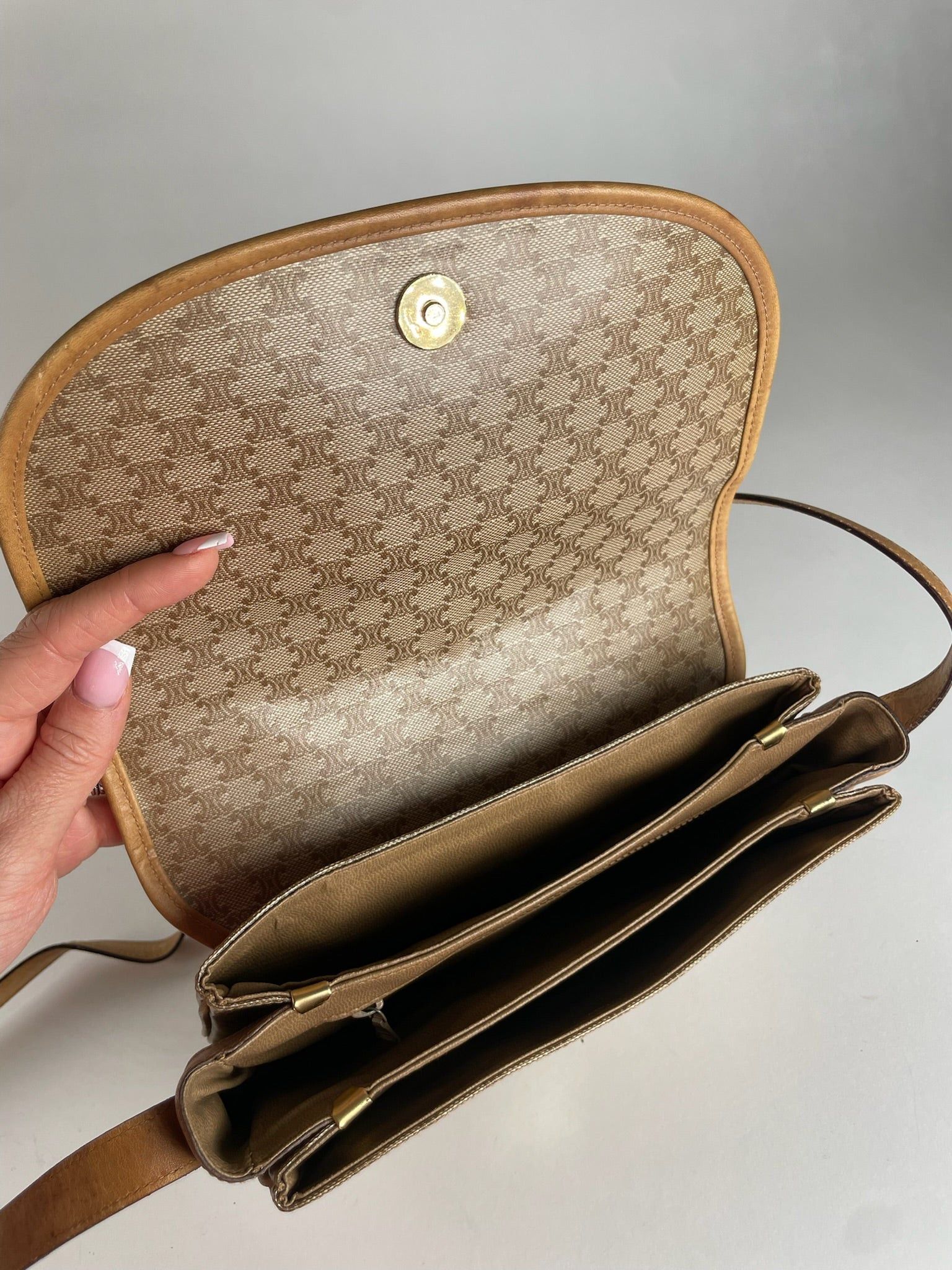 Celine Vintage Monogram leather Shoulder Bag beige Brown Size ONE SIZE - 5 Thumbnail