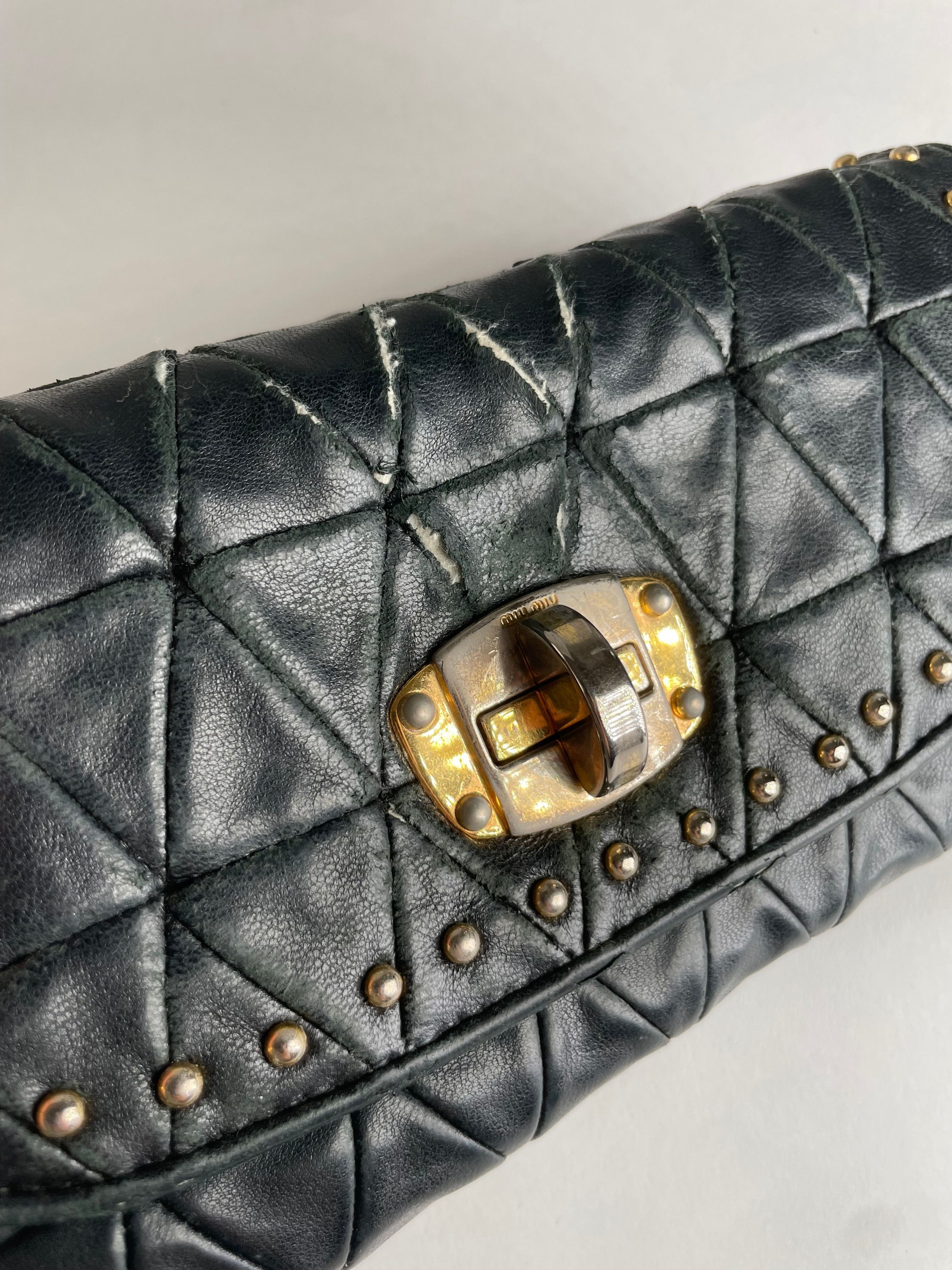 Miu Miu Vintage Studded Leather Wallet Black Size ONE SIZE - 3 Thumbnail
