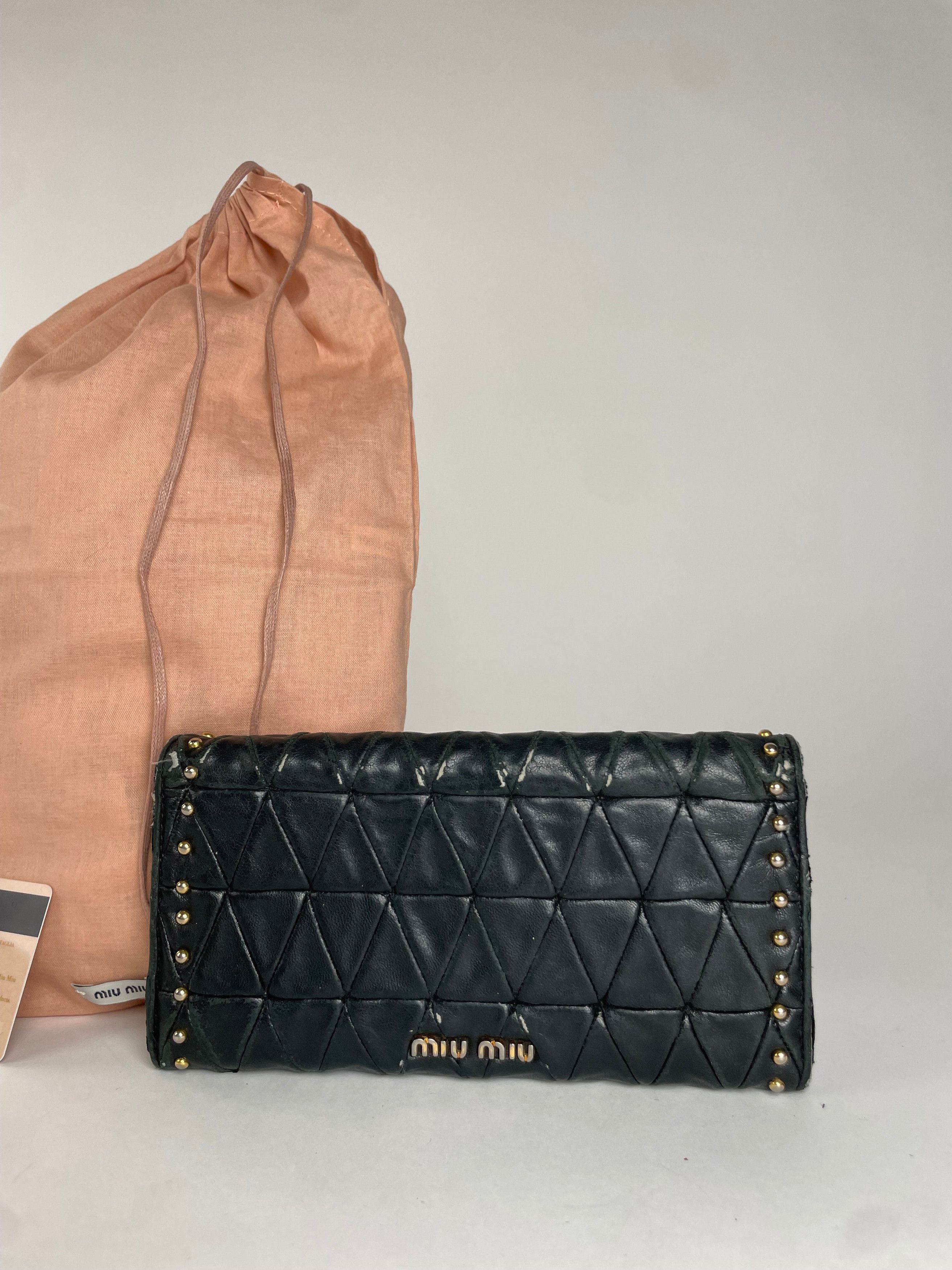 Miu Miu Vintage Studded Leather Wallet Black Size ONE SIZE - 7 Thumbnail