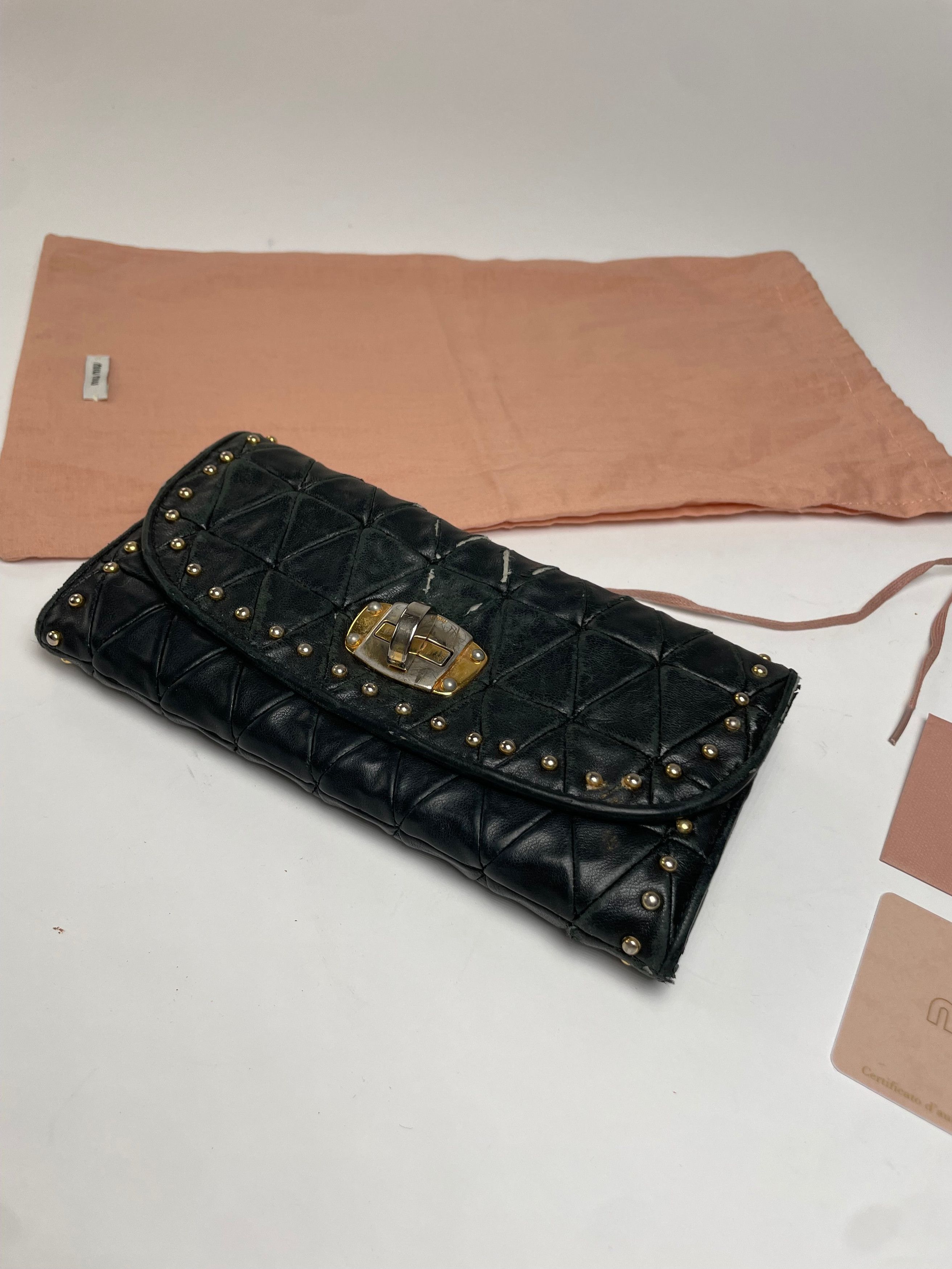Miu Miu Vintage Studded Leather Wallet Black Size ONE SIZE - 10 Thumbnail
