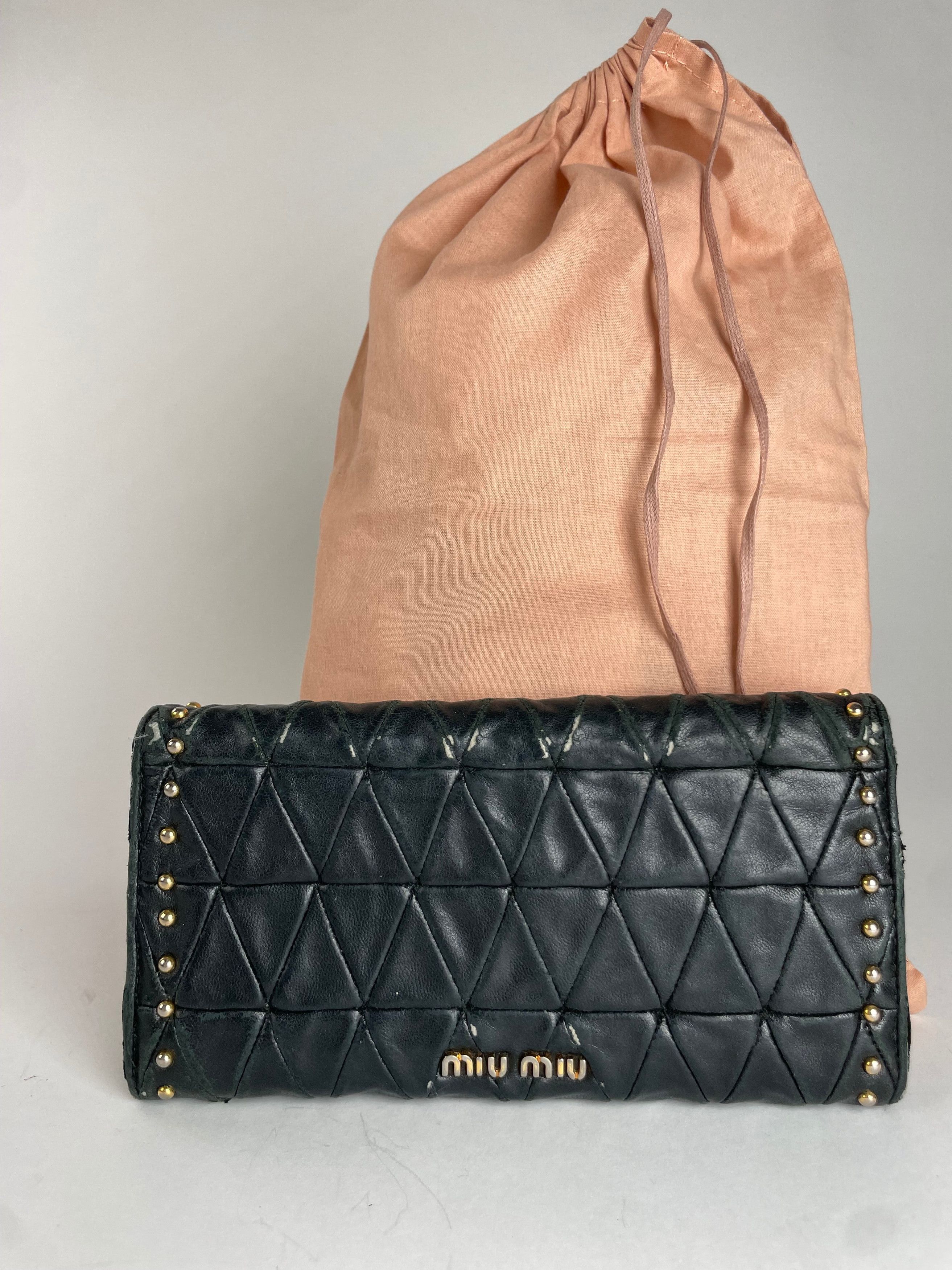 Miu Miu Vintage Studded Leather Wallet Black Size ONE SIZE - 4 Thumbnail