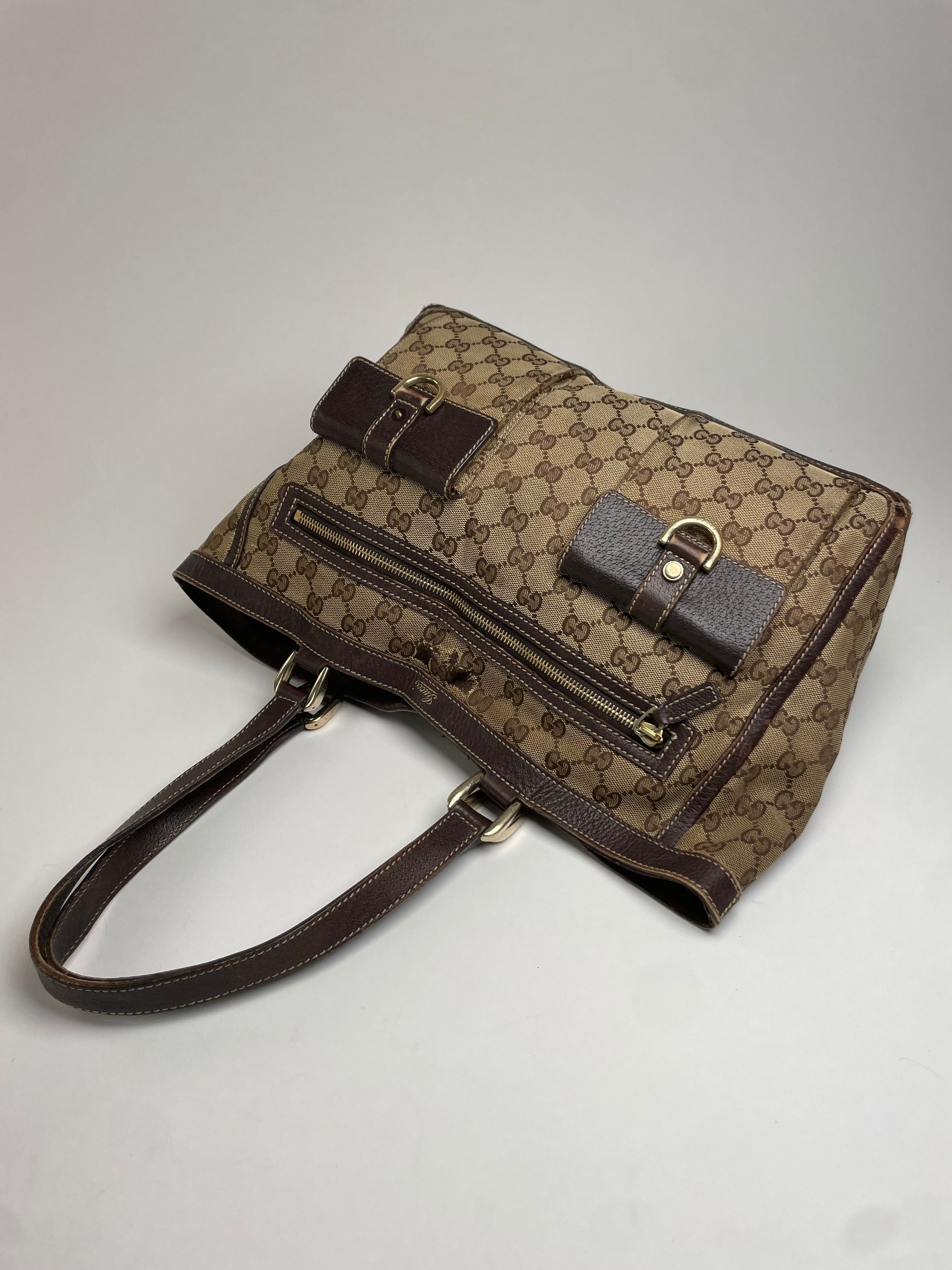 Gucci Vintage Monogram Handbag Beige Brown Size ONE SIZE - 9 Thumbnail